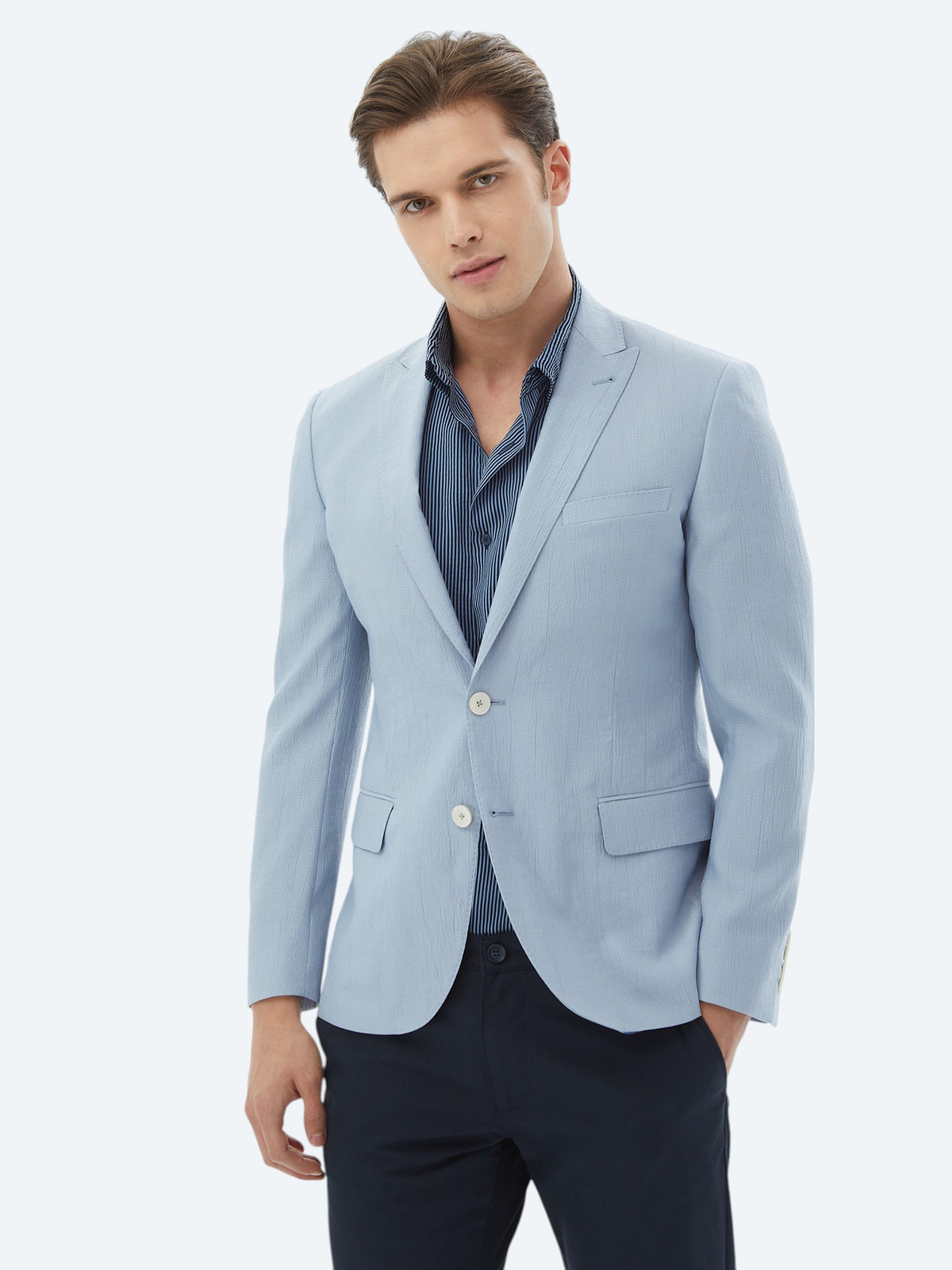 Açık Mavi Düz Slim Fit Ceket