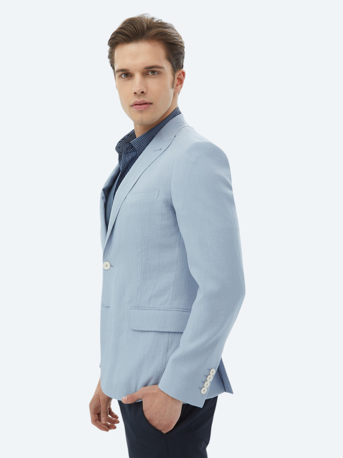 Açık Mavi Düz Slim Fit Ceket