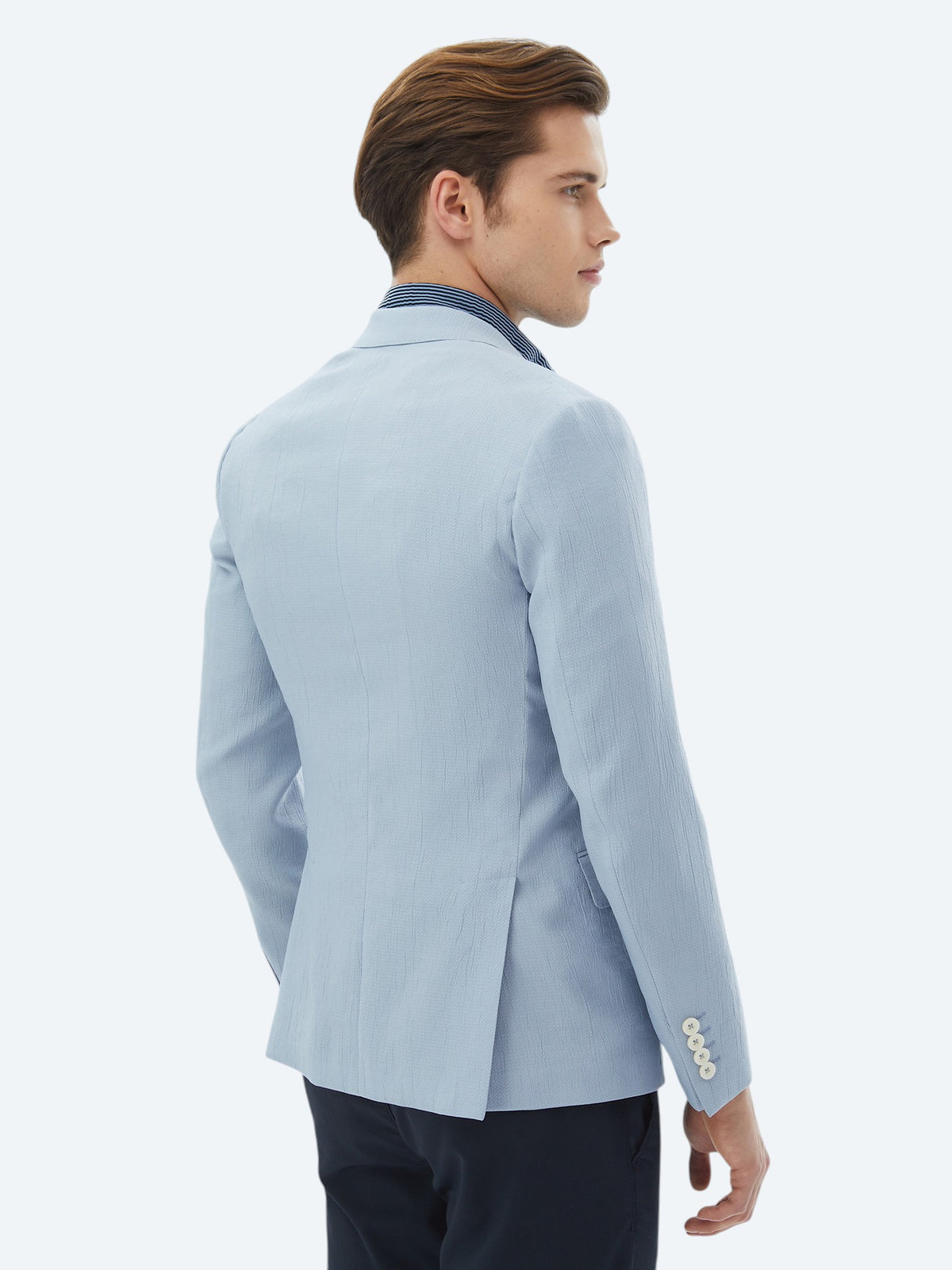 Açık Mavi Düz Slim Fit Ceket