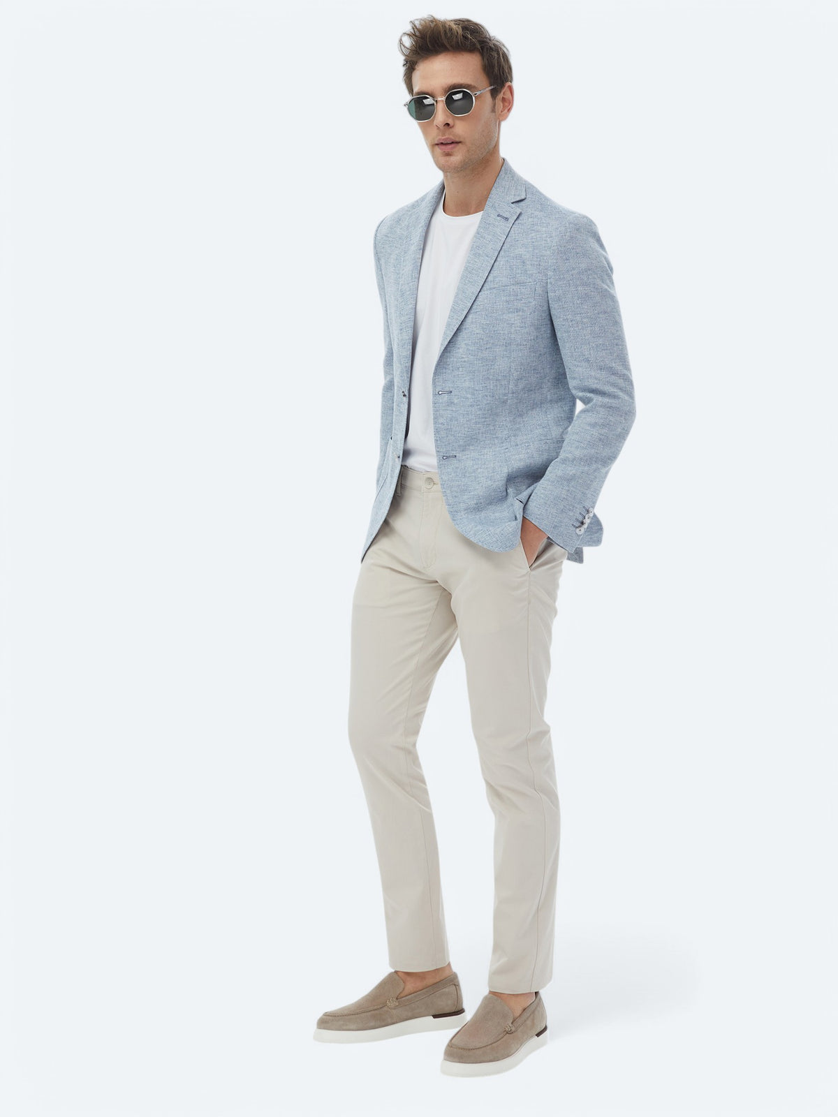 Mavi Mikro Modern Fit Keten Karışımlı Ceket
