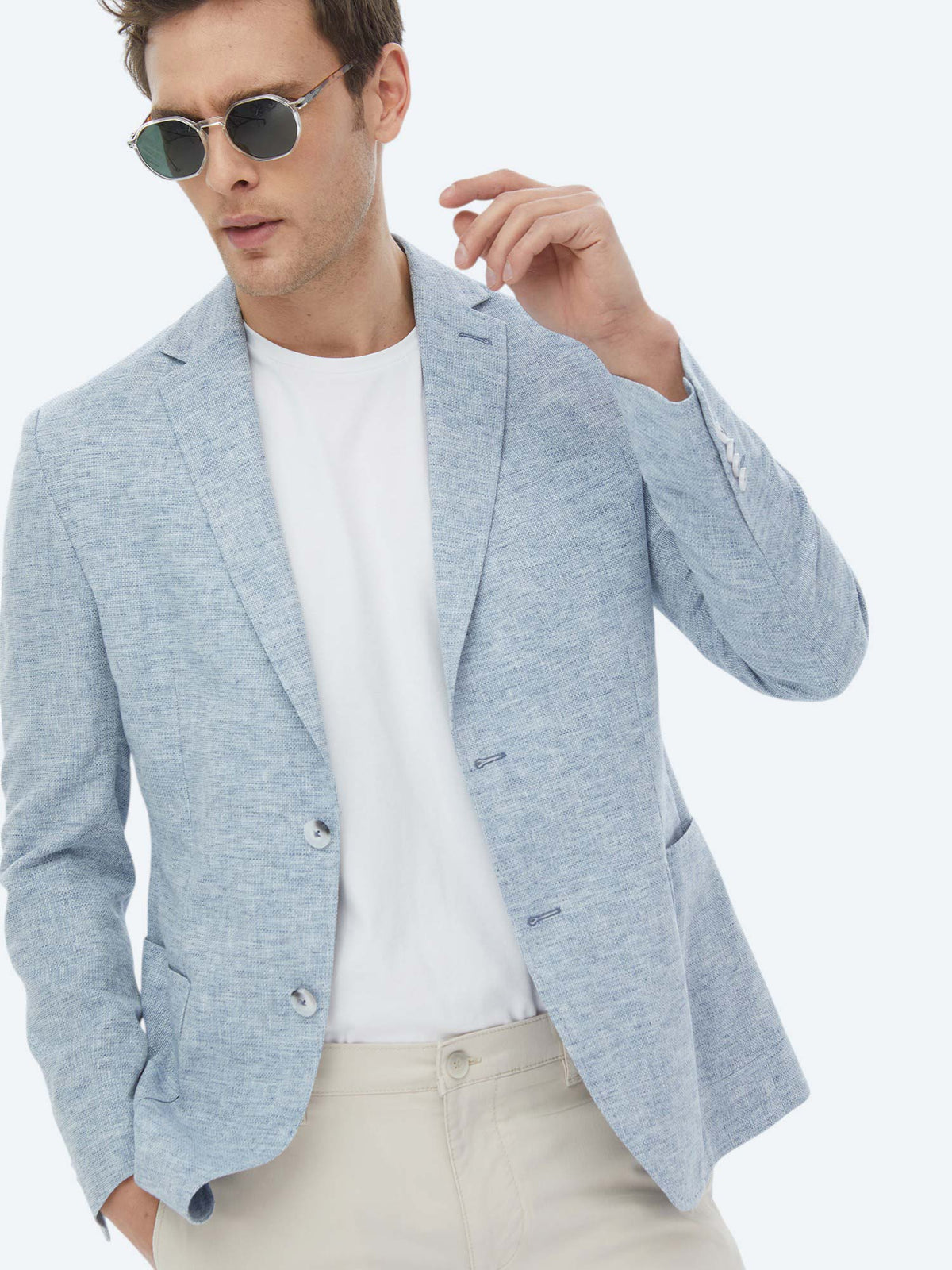 Mavi Mikro Modern Fit Keten Karışımlı Ceket