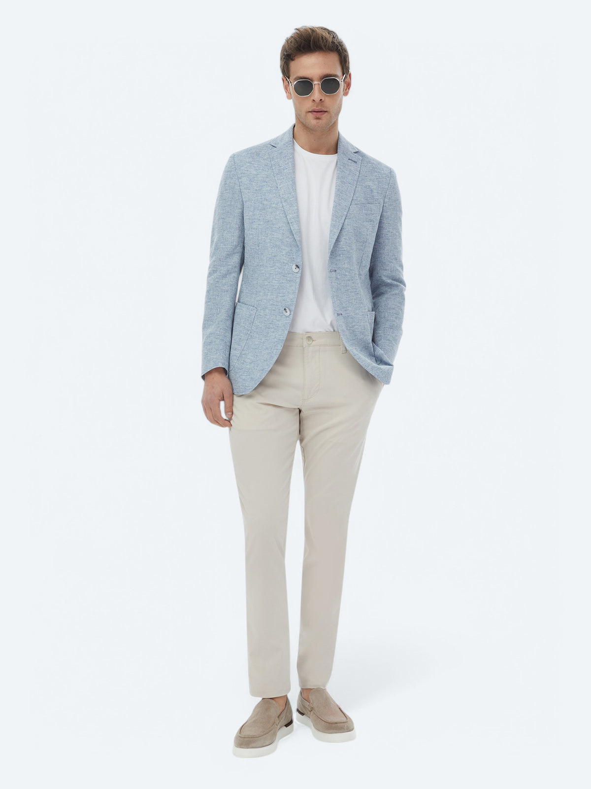 Mavi Mikro Modern Fit Keten Karışımlı Ceket