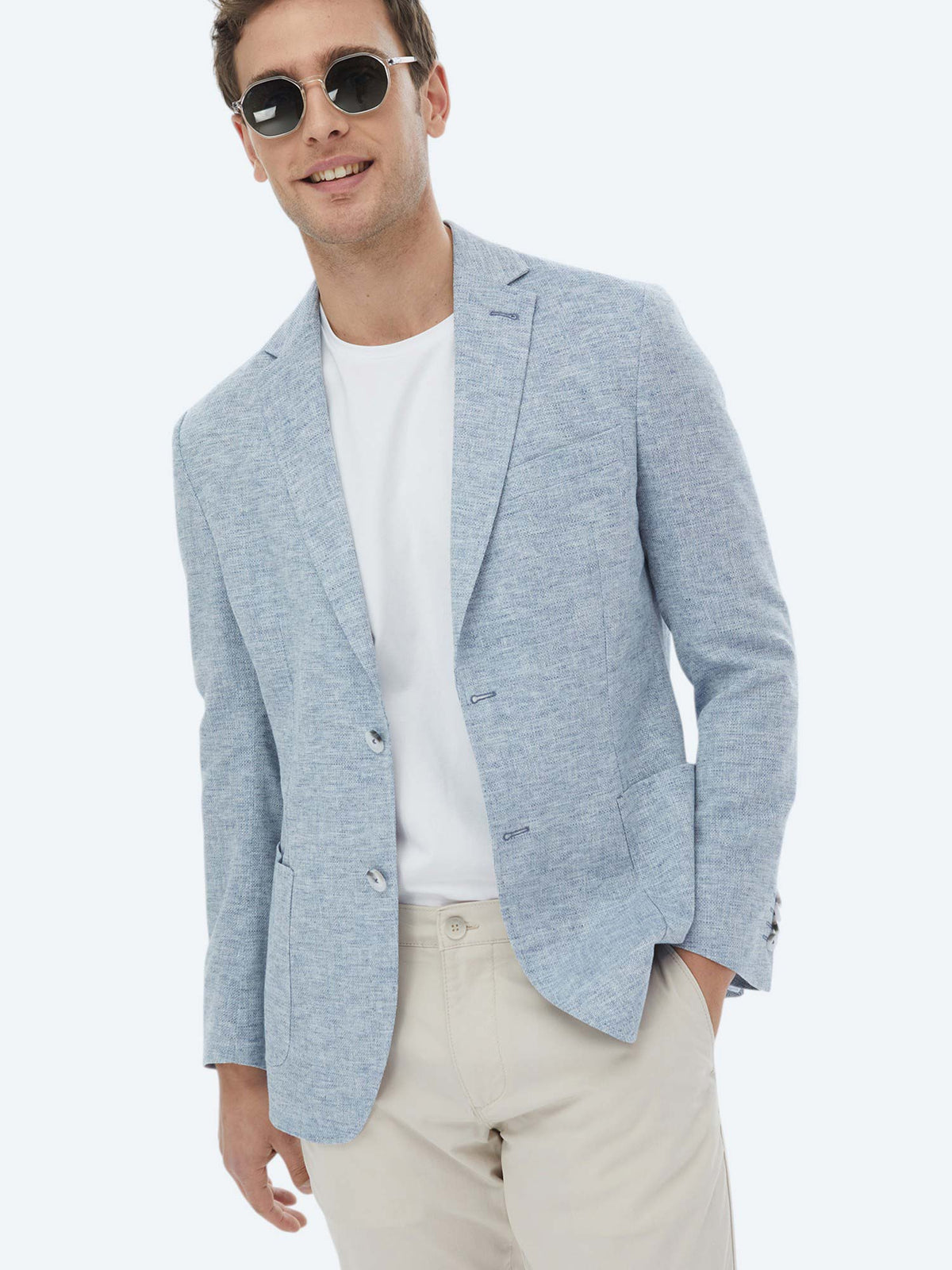 Mavi Mikro Modern Fit Keten Karışımlı Ceket