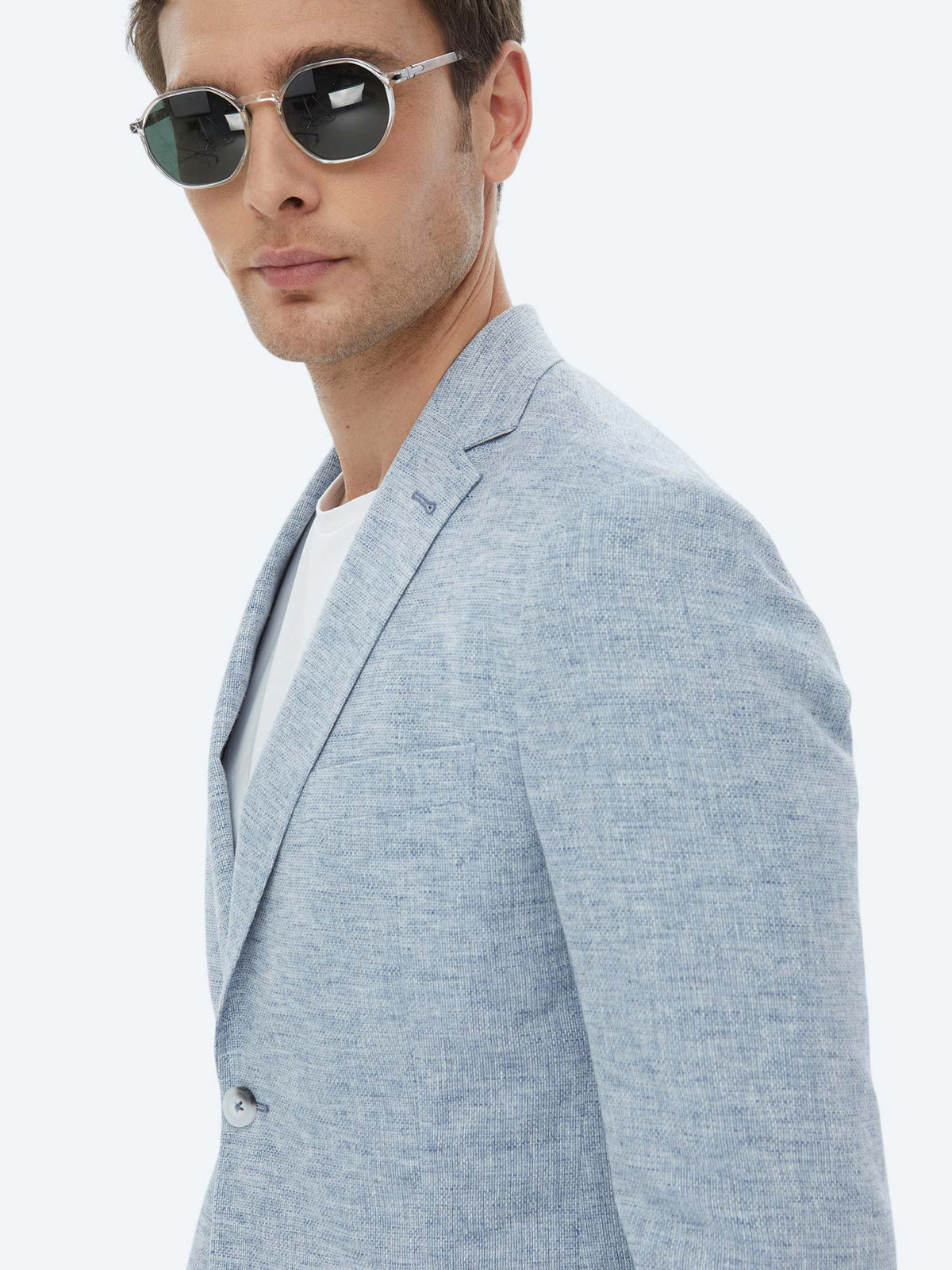 Mavi Mikro Modern Fit Keten Karışımlı Ceket
