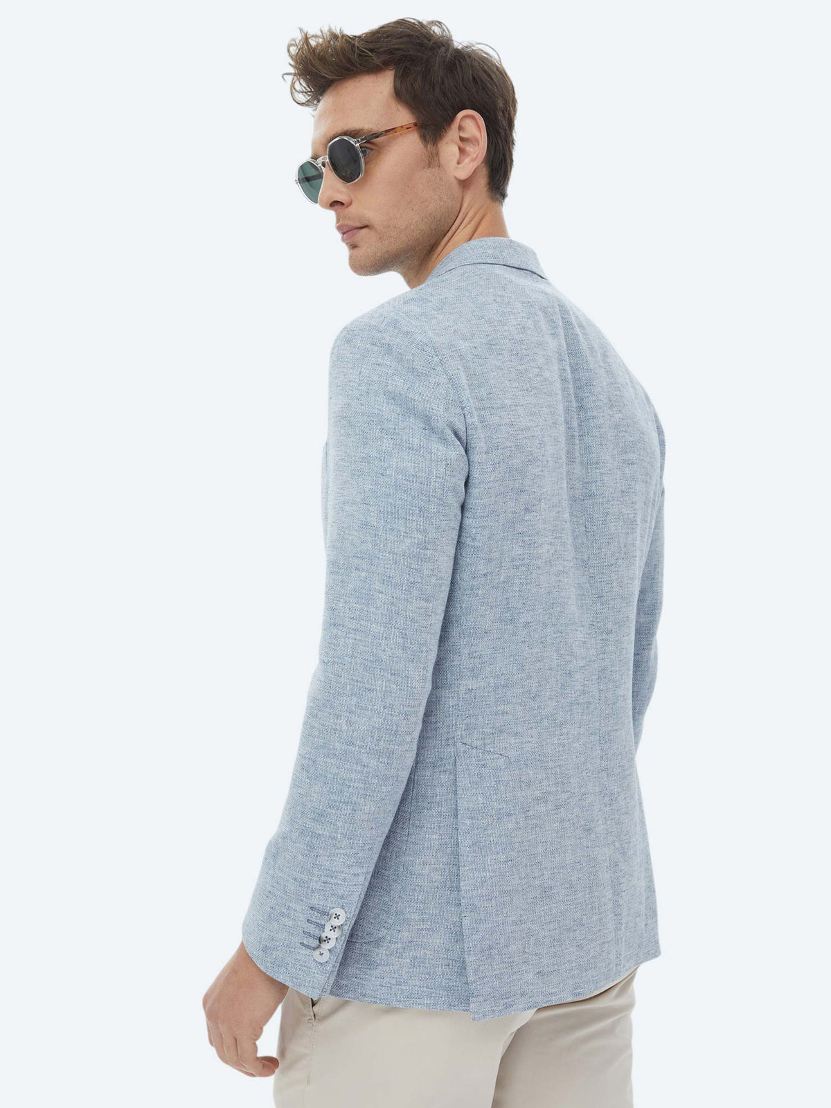 Mavi Mikro Modern Fit Keten Karışımlı Ceket