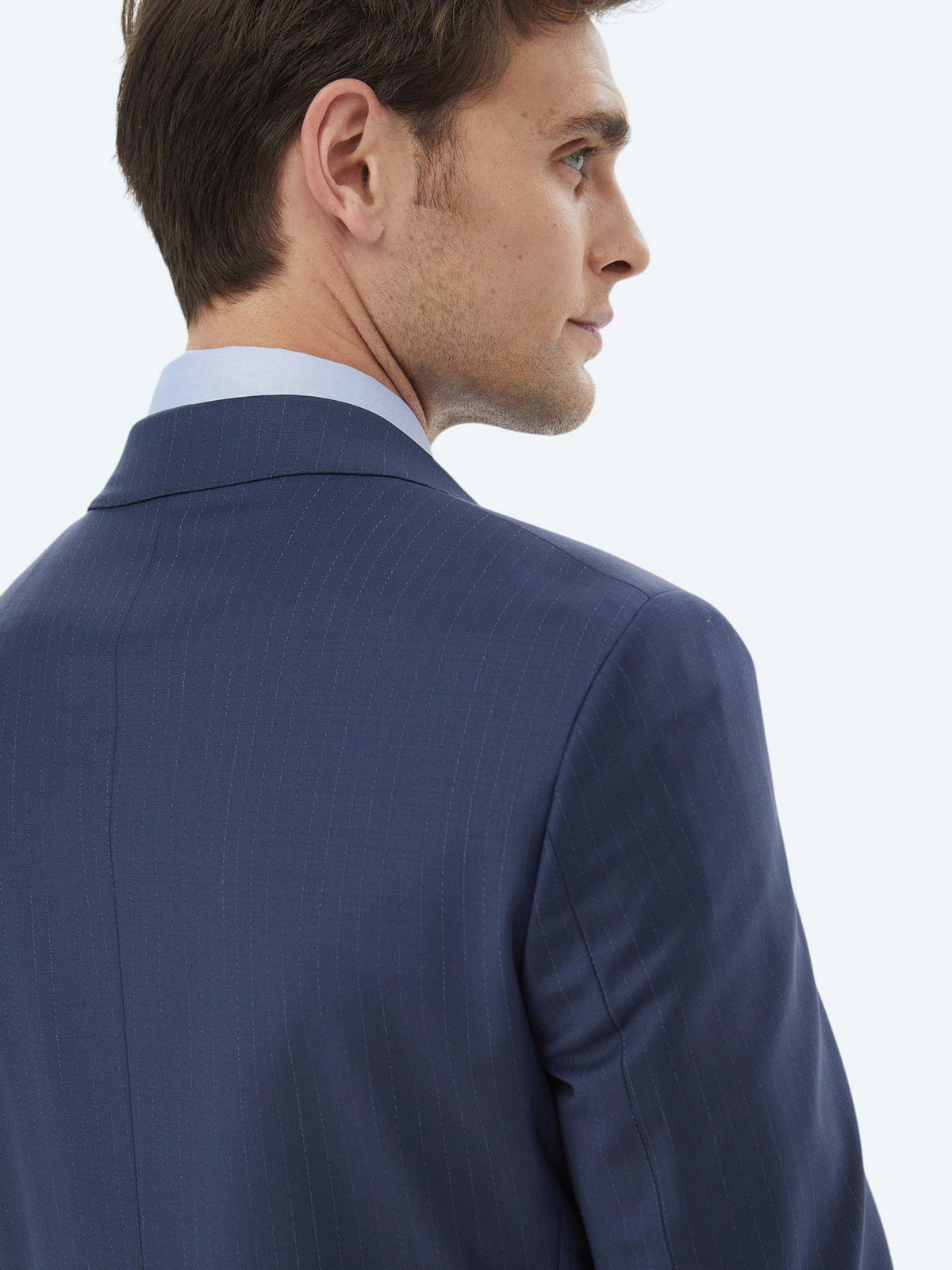 İndigo Çizgili Modern Fit Yün Karışımlı Takım Elbise