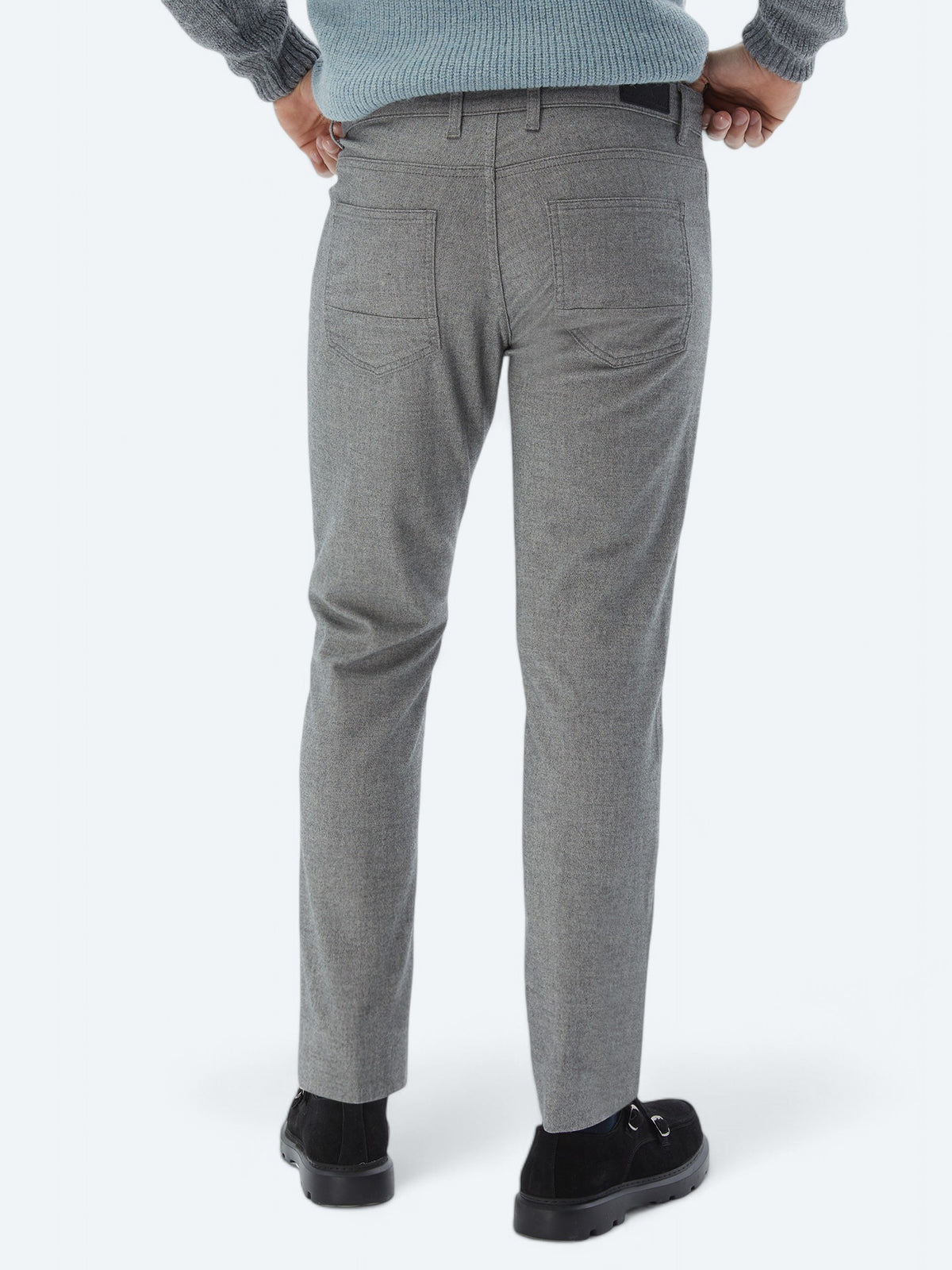 Gri Dokuma Slim Fit Casual Pamuk Karışımlı Pantolon