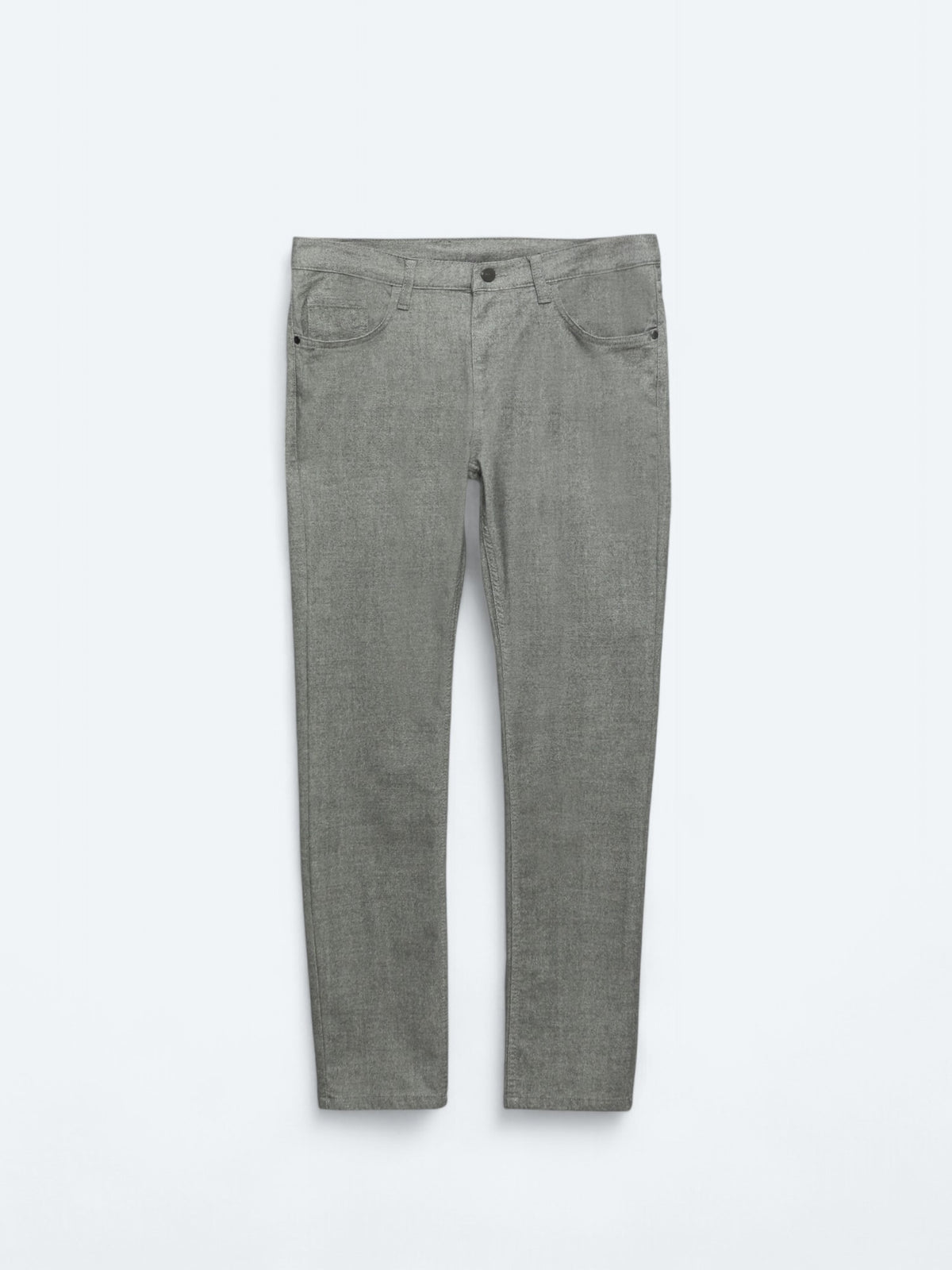 Gri Dokuma Slim Fit Casual Pamuk Karışımlı Pantolon