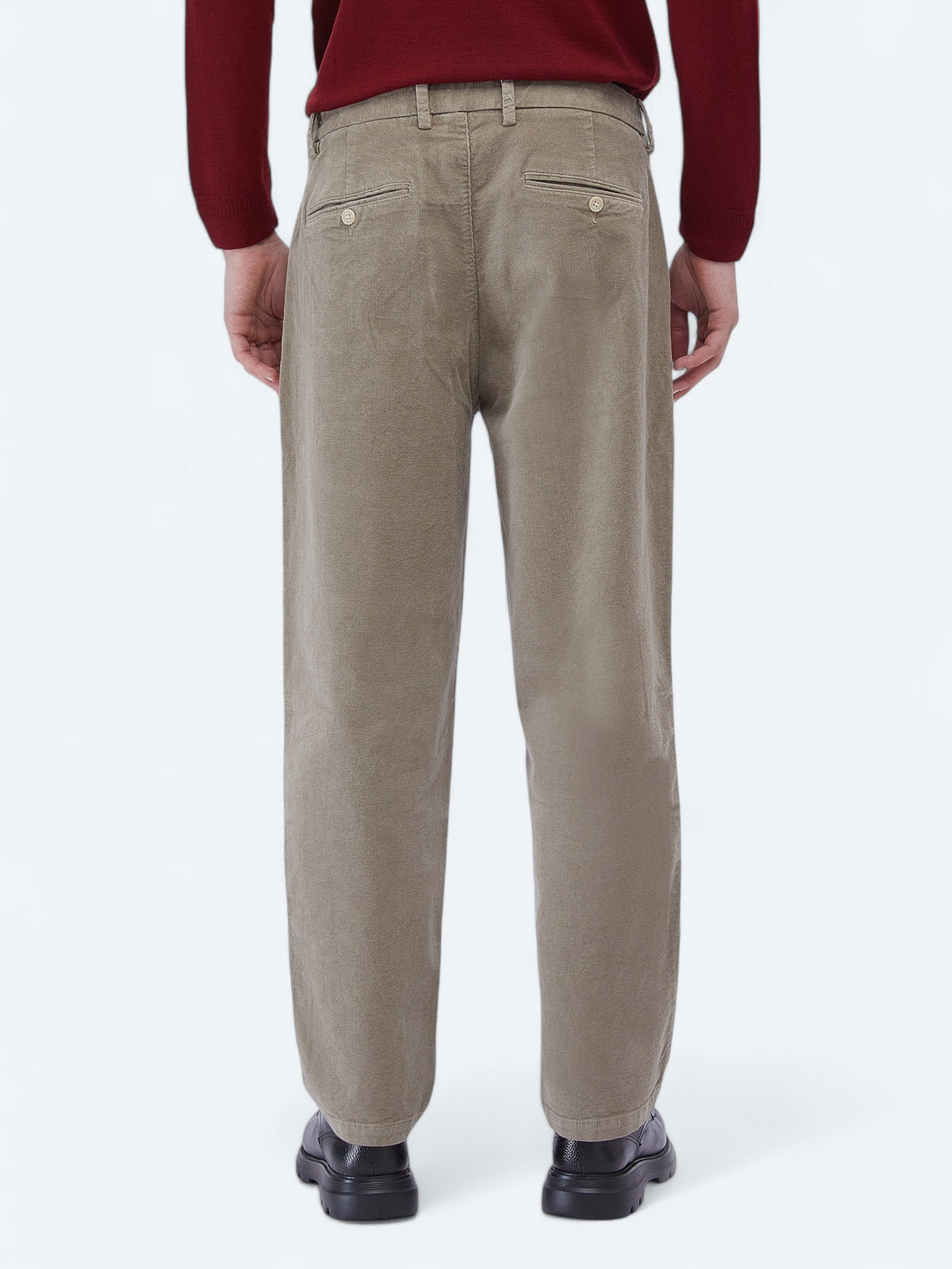 Bej Dokuma Loose Fit Kadife Casual Pamuk Karışımlı Pantolon