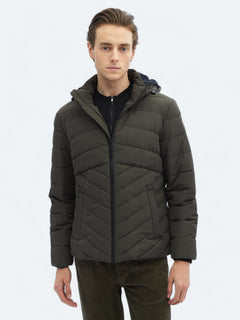 Haki Regular Fit Kapüşonlu Casual Dokuma Mont