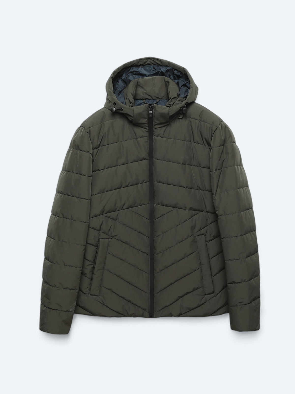 Haki Regular Fit Kapüşonlu Casual Dokuma Mont