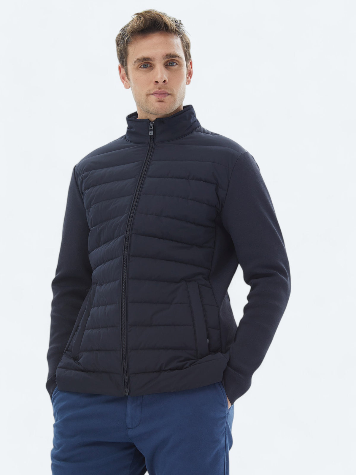 Lacivert Regular Fit Dik Yaka Casual Dokuma Mont