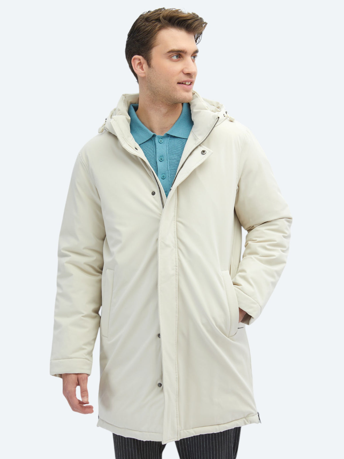 Taş Comfort Fit Kapüşonlu Casual Dokuma Kaban