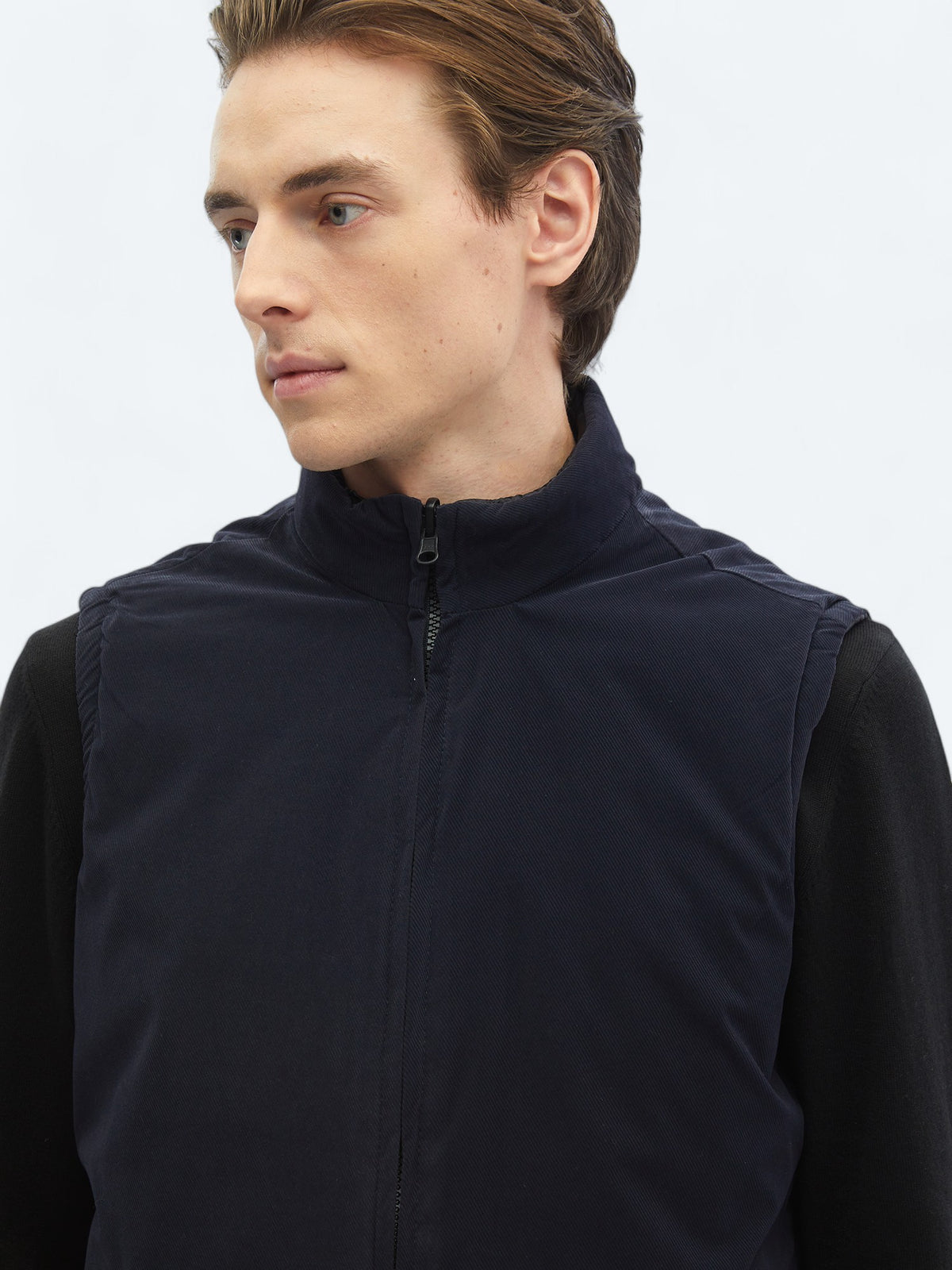 Siyah Regular Fit Gizli Kapüşon Casual Dokuma Spor Yelek