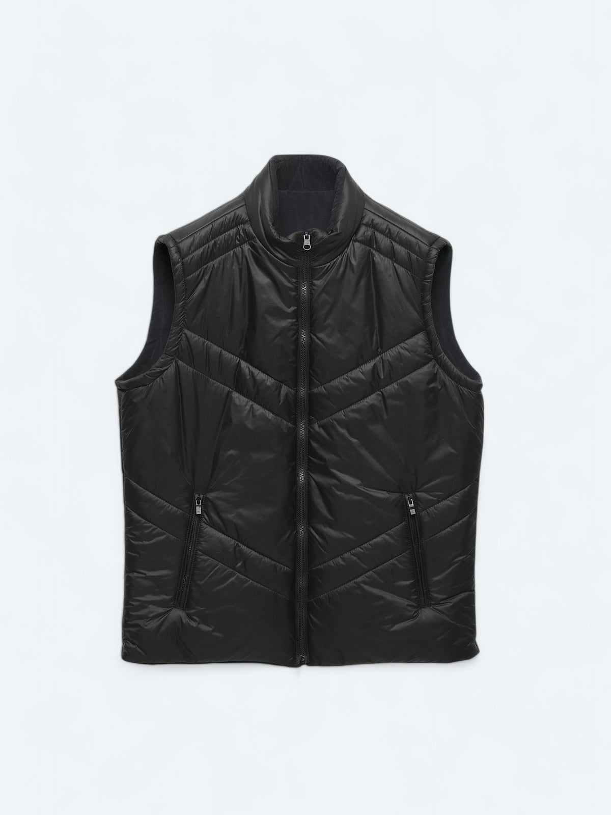 Siyah Regular Fit Gizli Kapüşon Casual Dokuma Spor Yelek