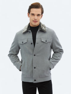 Gri Regular Fit Casual Dokuma Mont