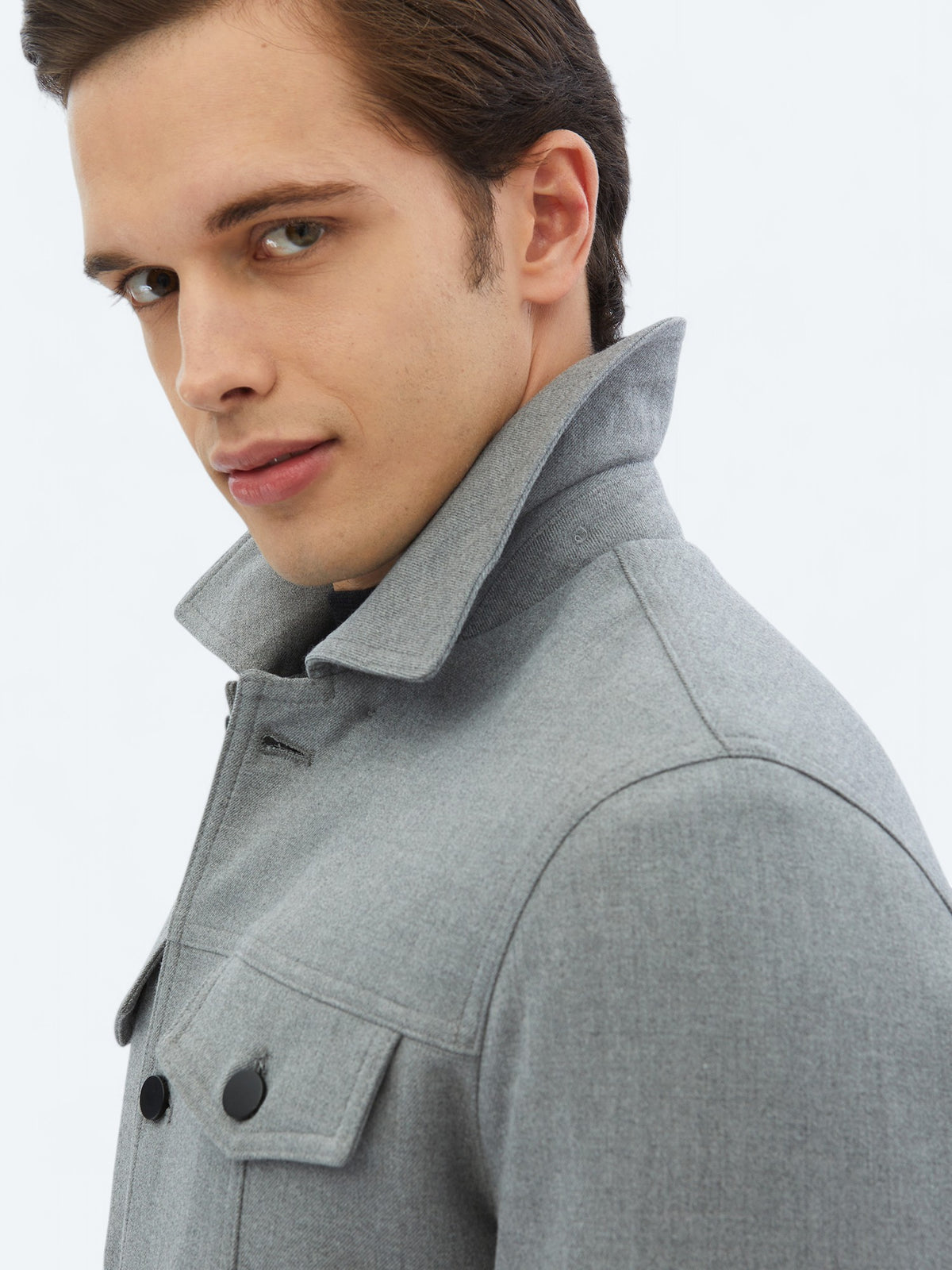 Gri Regular Fit Casual Dokuma Mont