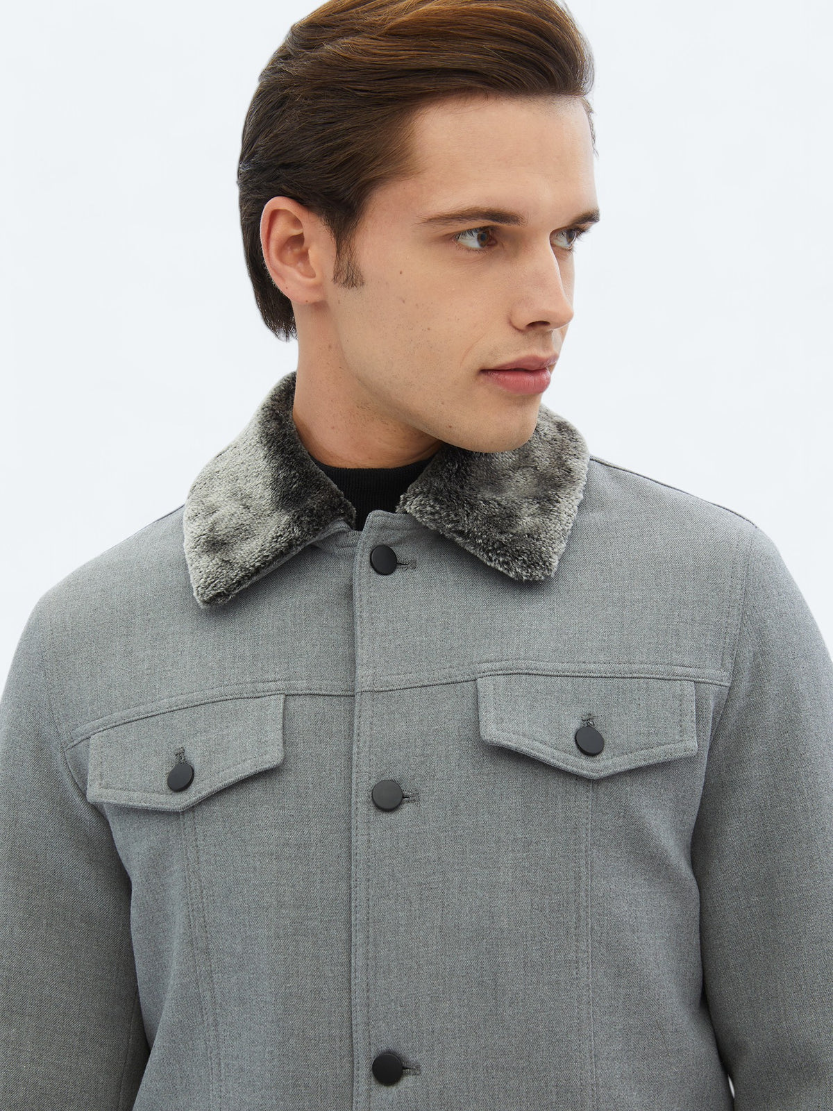 Gri Regular Fit Casual Dokuma Mont