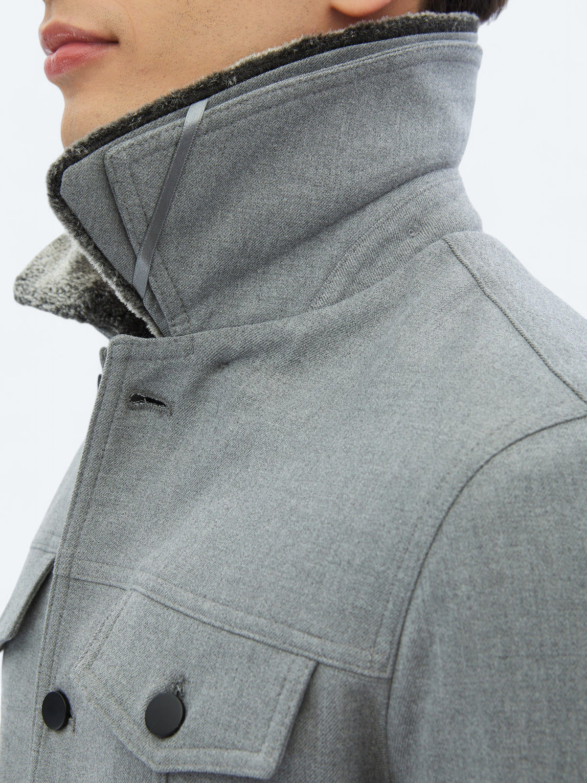 Gri Regular Fit Casual Dokuma Mont