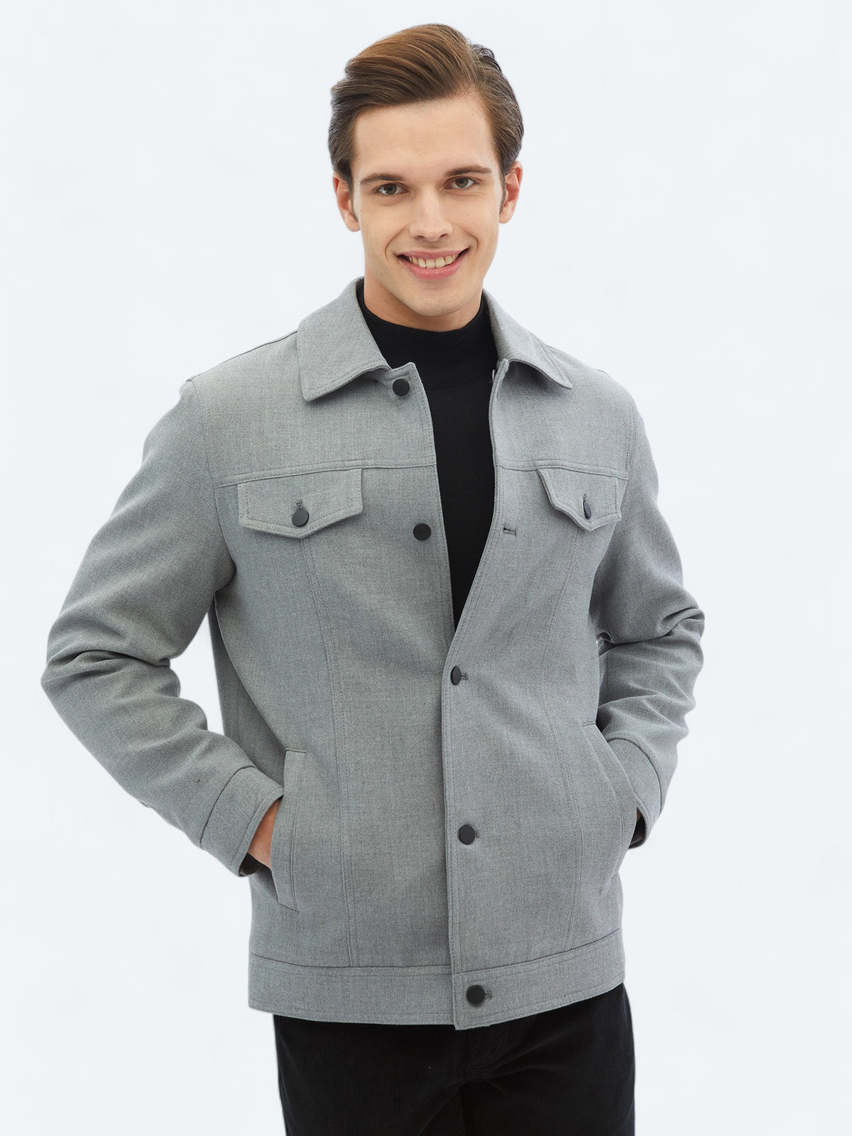 Gri Regular Fit Casual Dokuma Mont