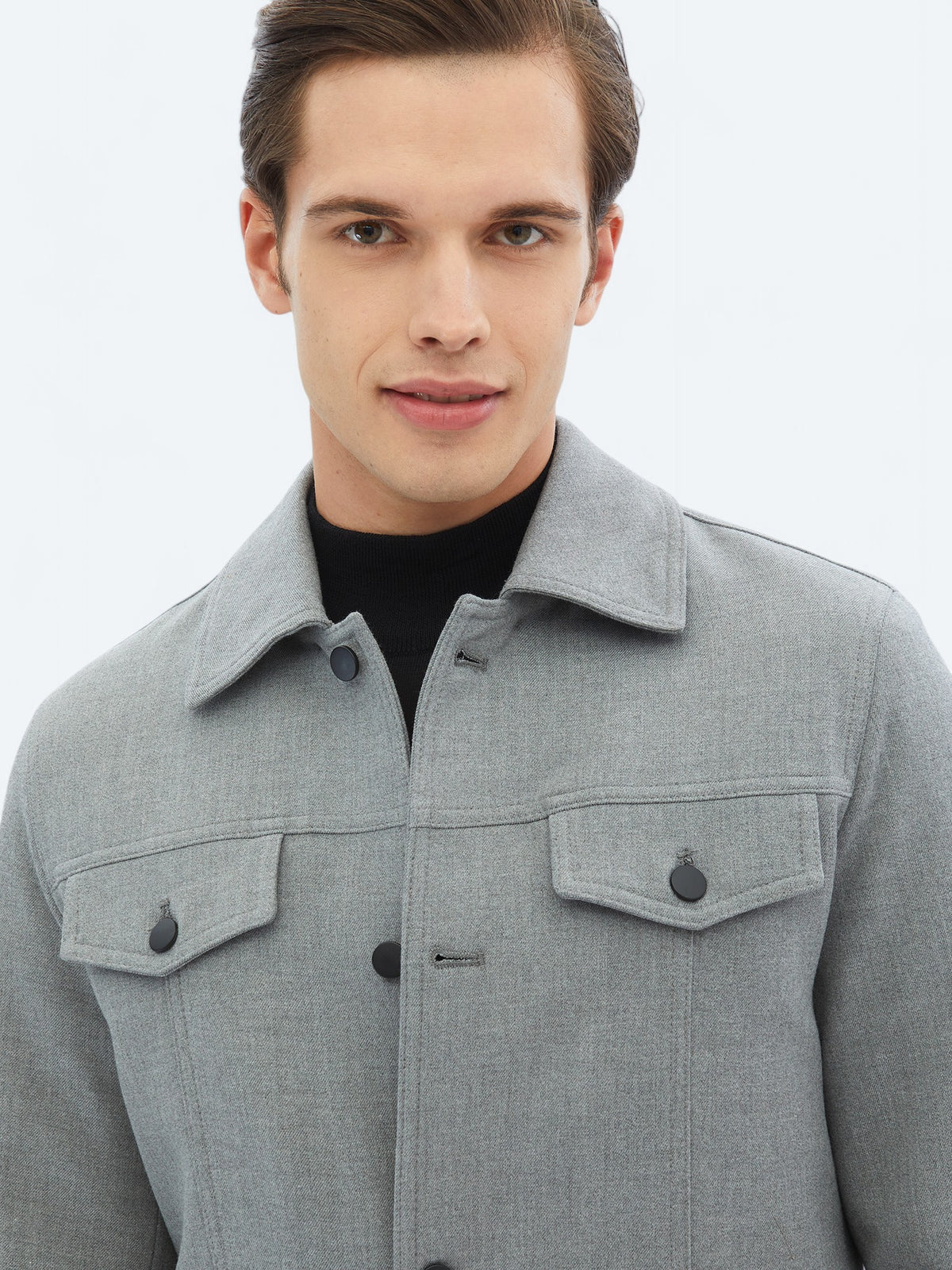 Gri Regular Fit Casual Dokuma Mont