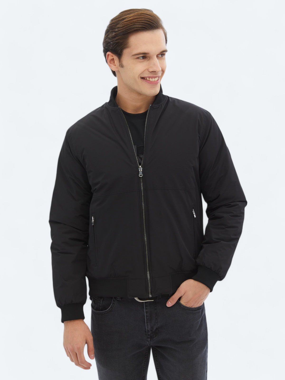 Antrasit Regular Fit Dik Yaka Casual Dokuma Mont
