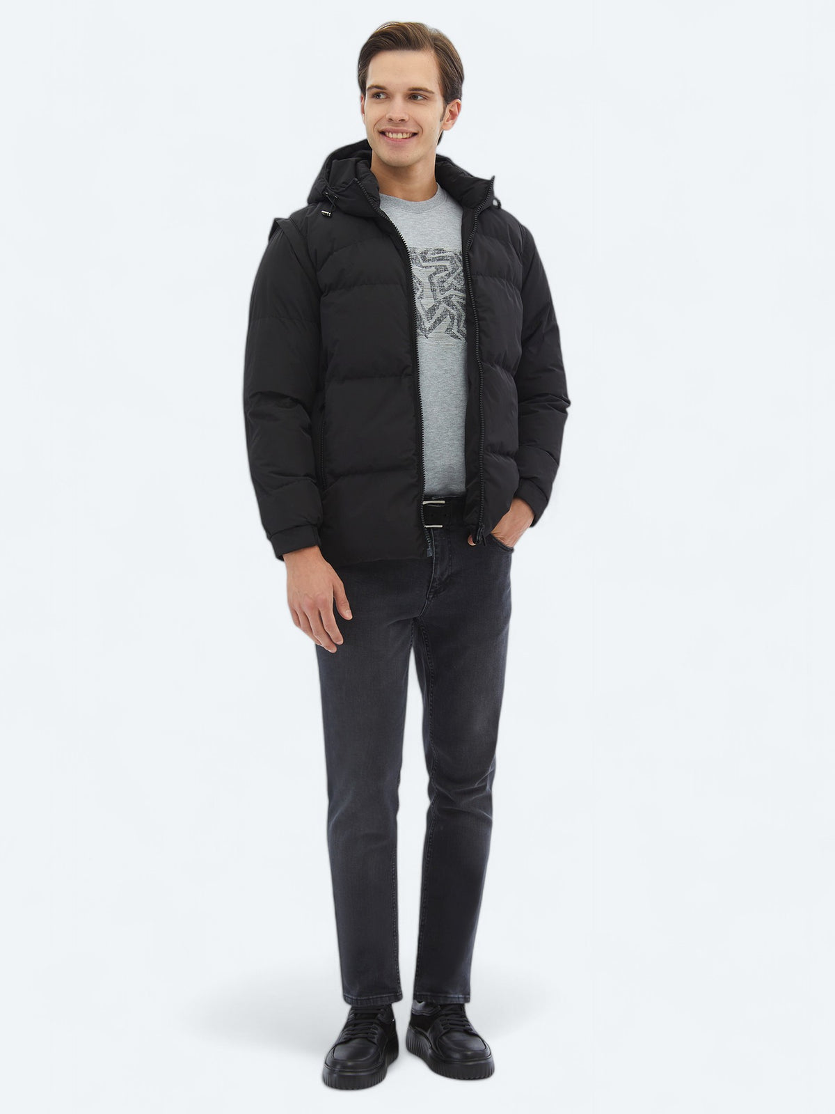 Siyah Regular Fit Casual Dokuma Mont