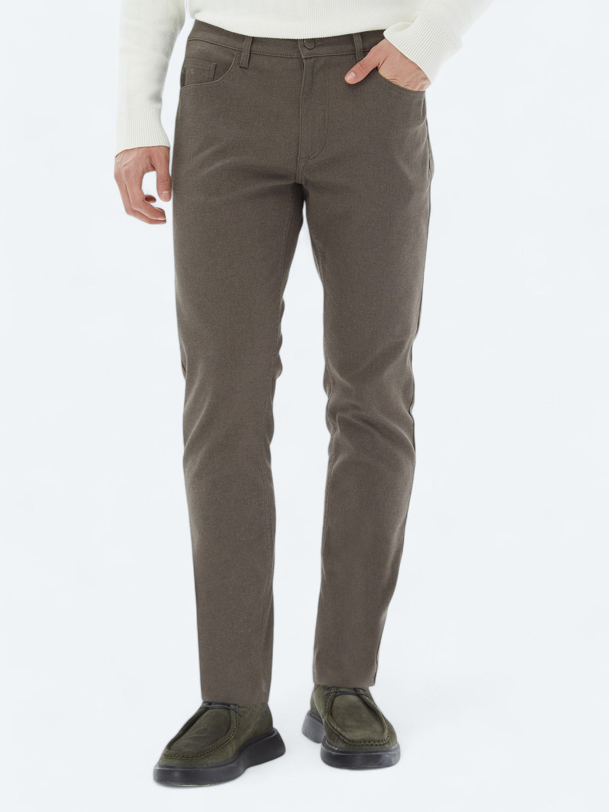 Açık Kahve Dokuma Slim Fit Casual Pamuk Karışımlı Pantolon