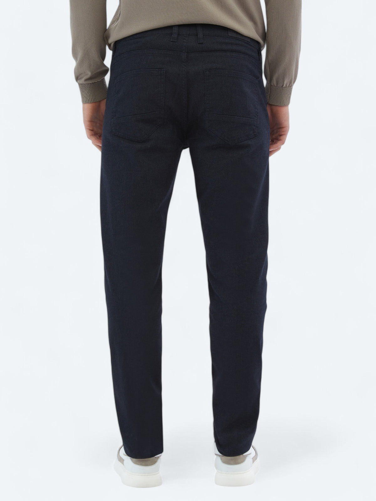 Lacivert Dokuma Slim Fit Casual Pamuk Karışımlı Pantolon
