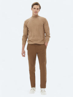 Kahverengi Dokuma Slim Fit Casual Pantolon