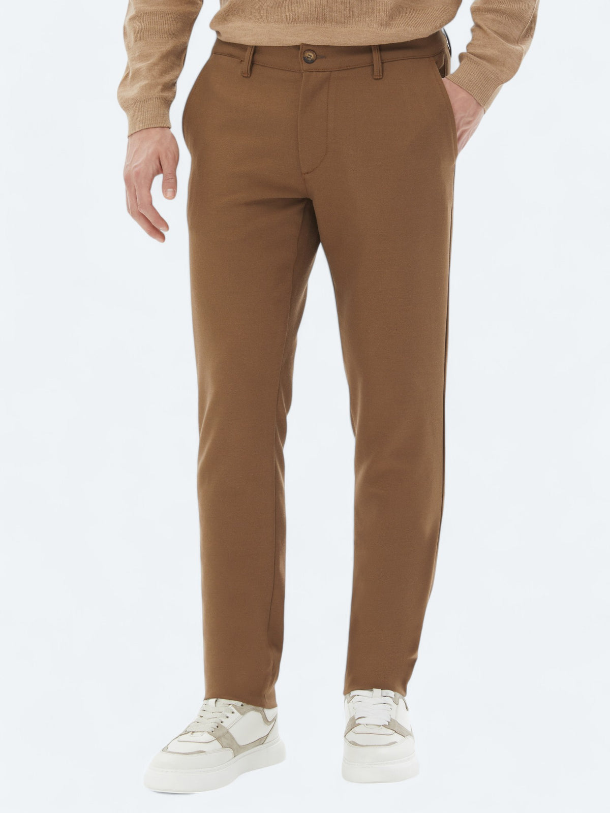 Kahverengi Dokuma Slim Fit Casual Pantolon