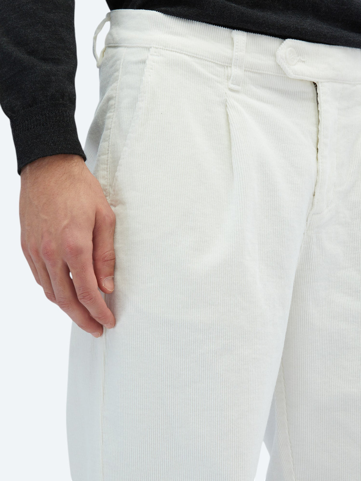 Ekru Dokuma Loose Fit Kadife Casual Pamuk Karışımlı Pantolon
