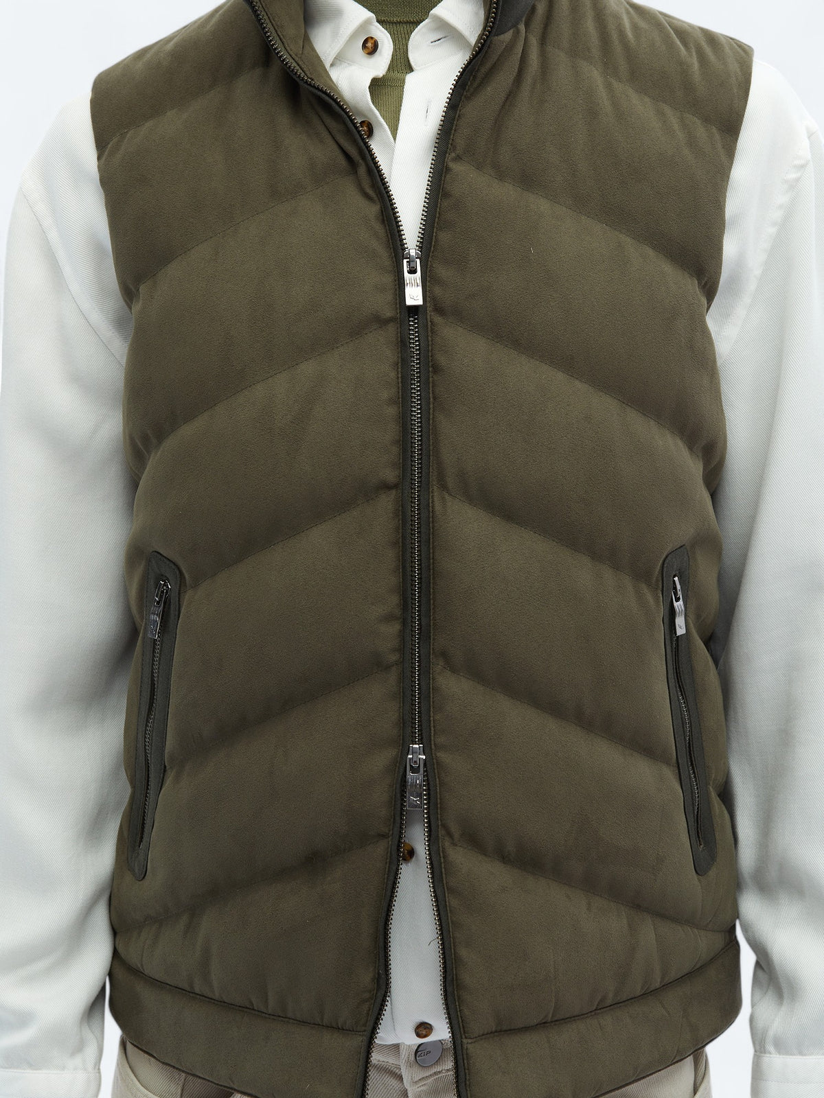 Haki Regular Fit Dik Yaka Casual Dokuma Spor Yelek