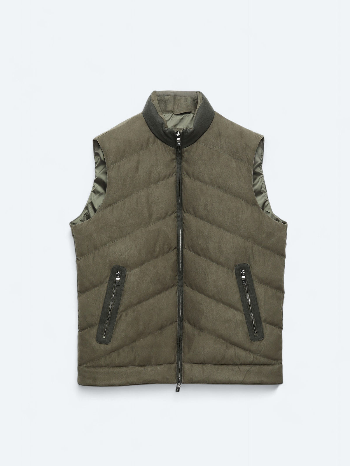Haki Regular Fit Dik Yaka Casual Dokuma Spor Yelek