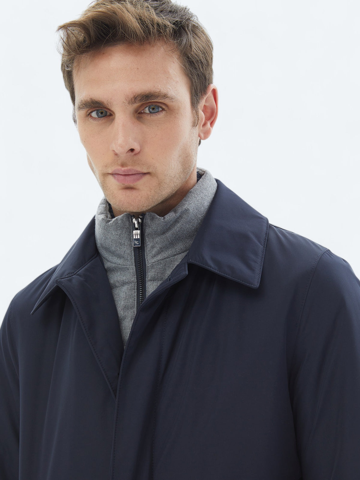 Lacivert Regular Fit Bebe Yaka Casual Dokuma Pardösü