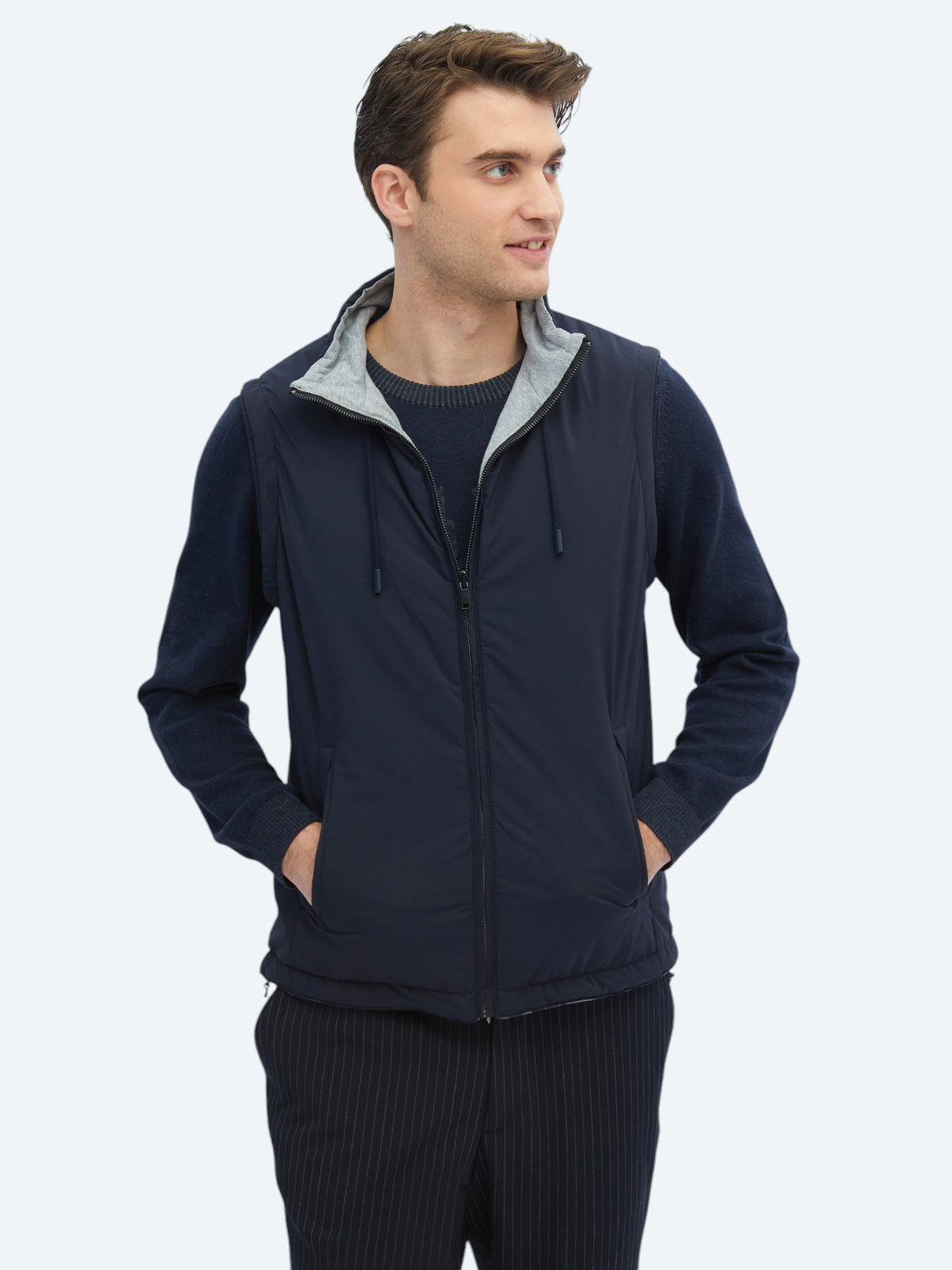Lacivert Regular Fit Dik Yaka Casual Dokuma Spor Yelek