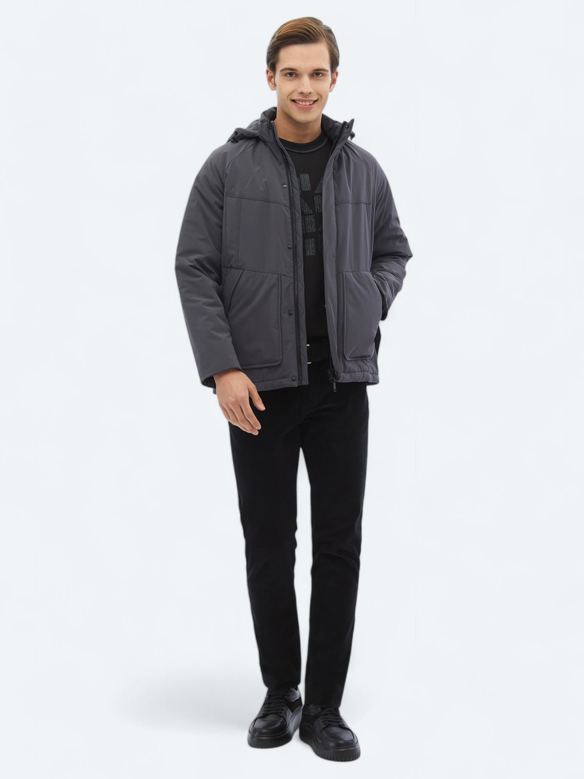 Gri Regular Fit Casual Dokuma Mont