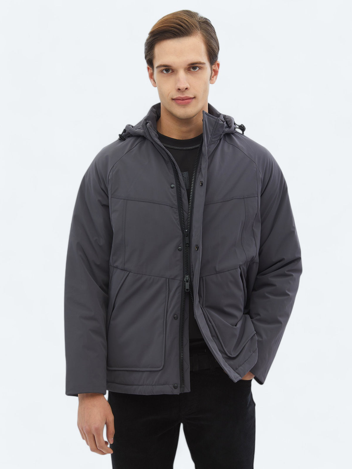 Gri Regular Fit Casual Dokuma Mont