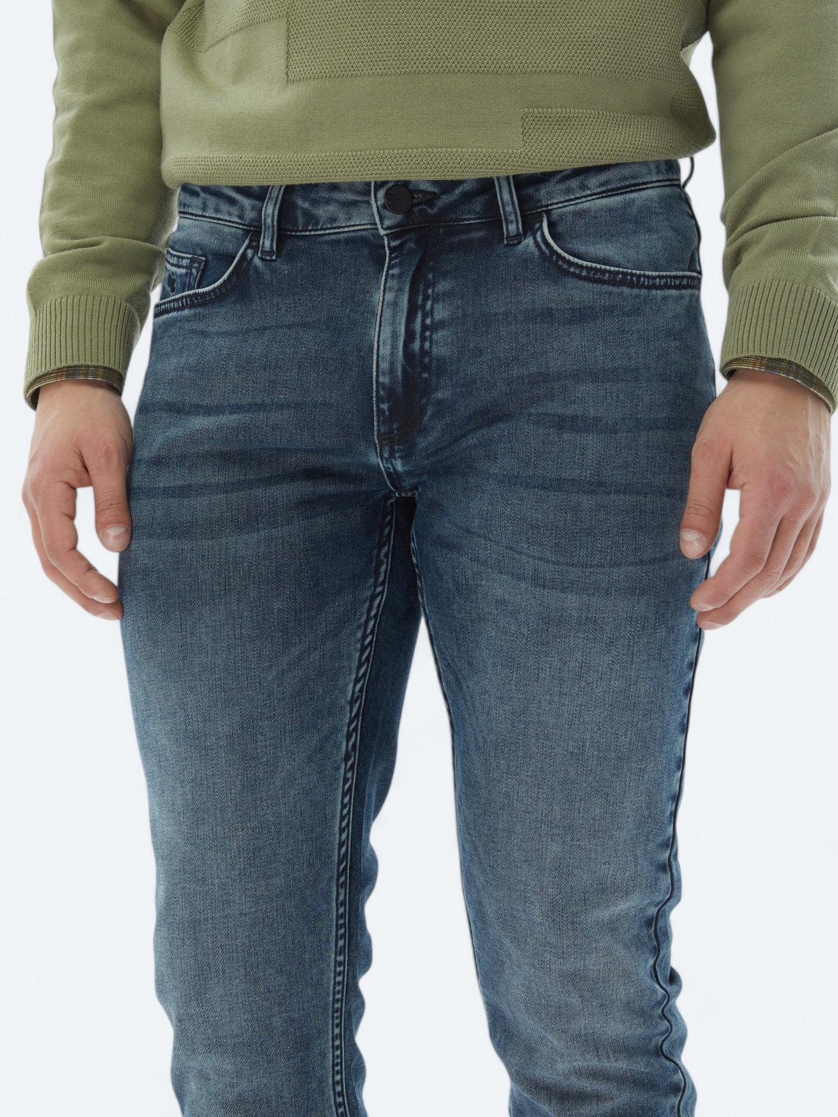 Lacivert Slim Fit Denim Pamuk Karışımlı Pantolon