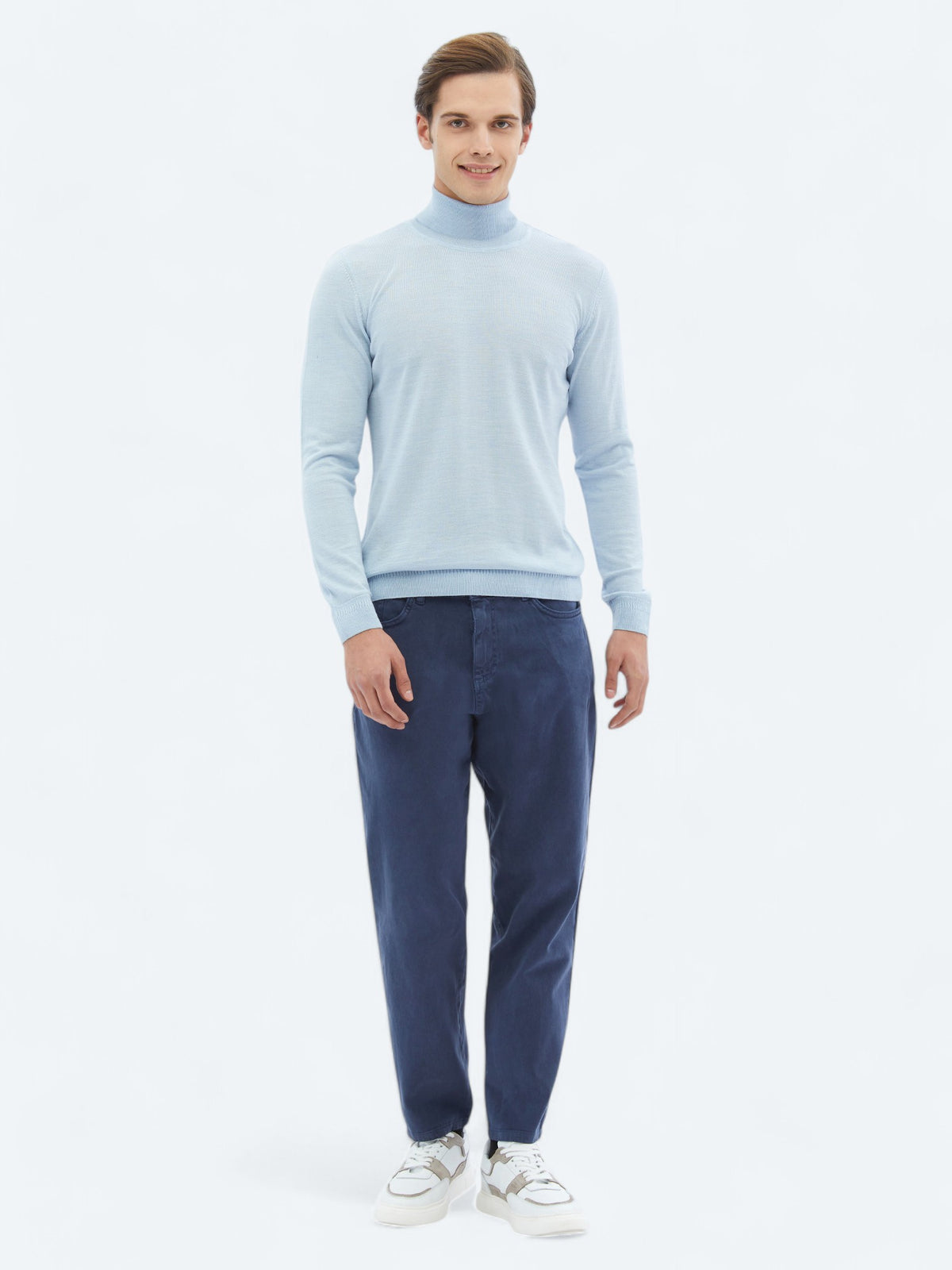 İndigo Dokuma Carrot Fit Casual Pamuk Karışımlı Pantolon