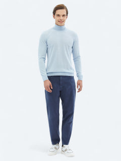 İndigo Dokuma Carrot Fit Casual Pamuk Karışımlı Pantolon