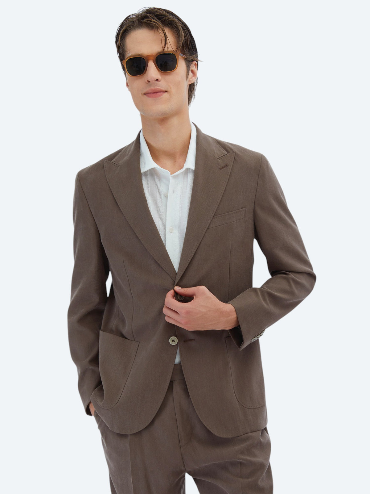 Kahverengi Düz Modern Fit Takım Elbise