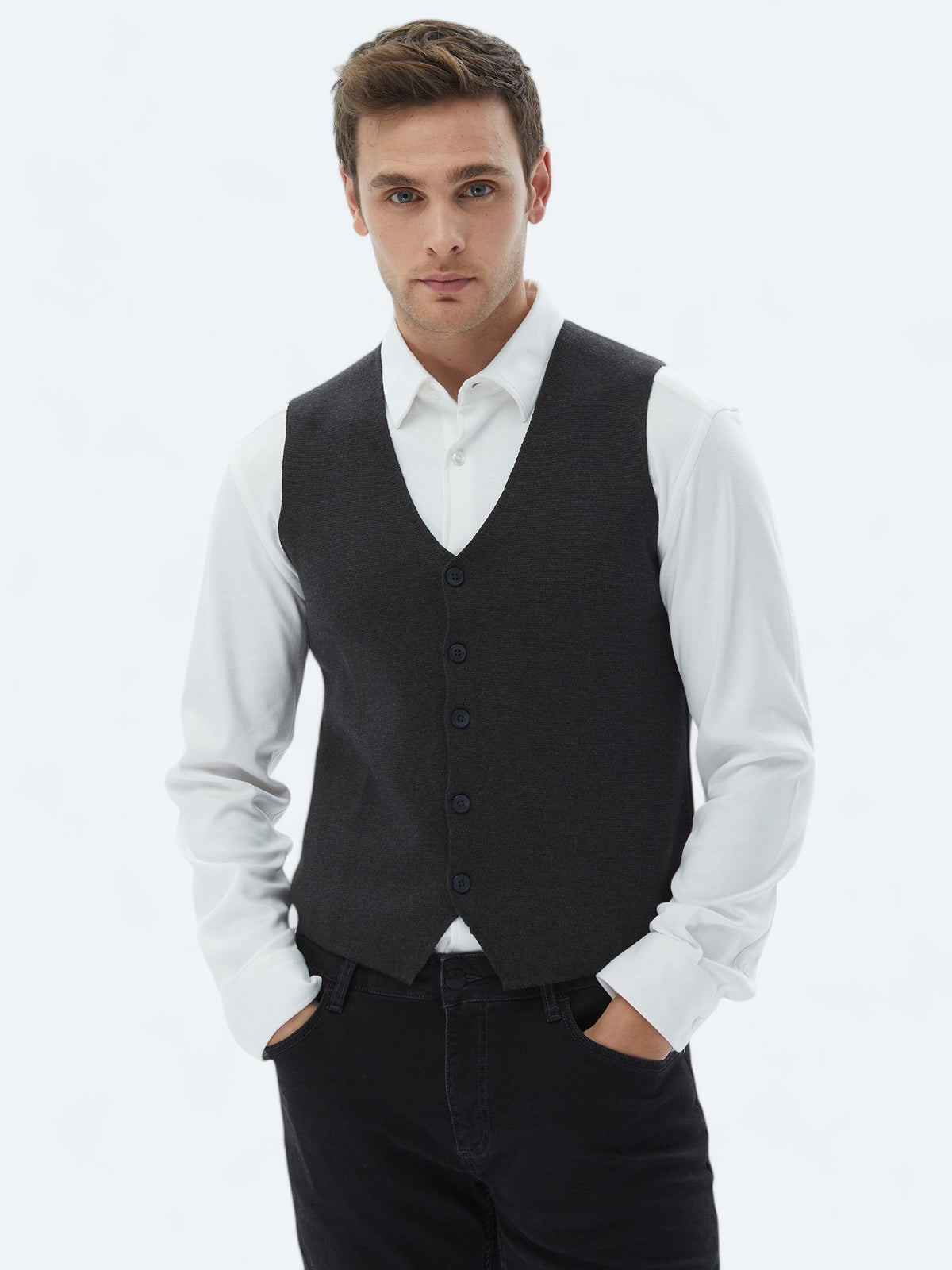 Antrasit Regular Fit Casual Örme Triko Yelek
