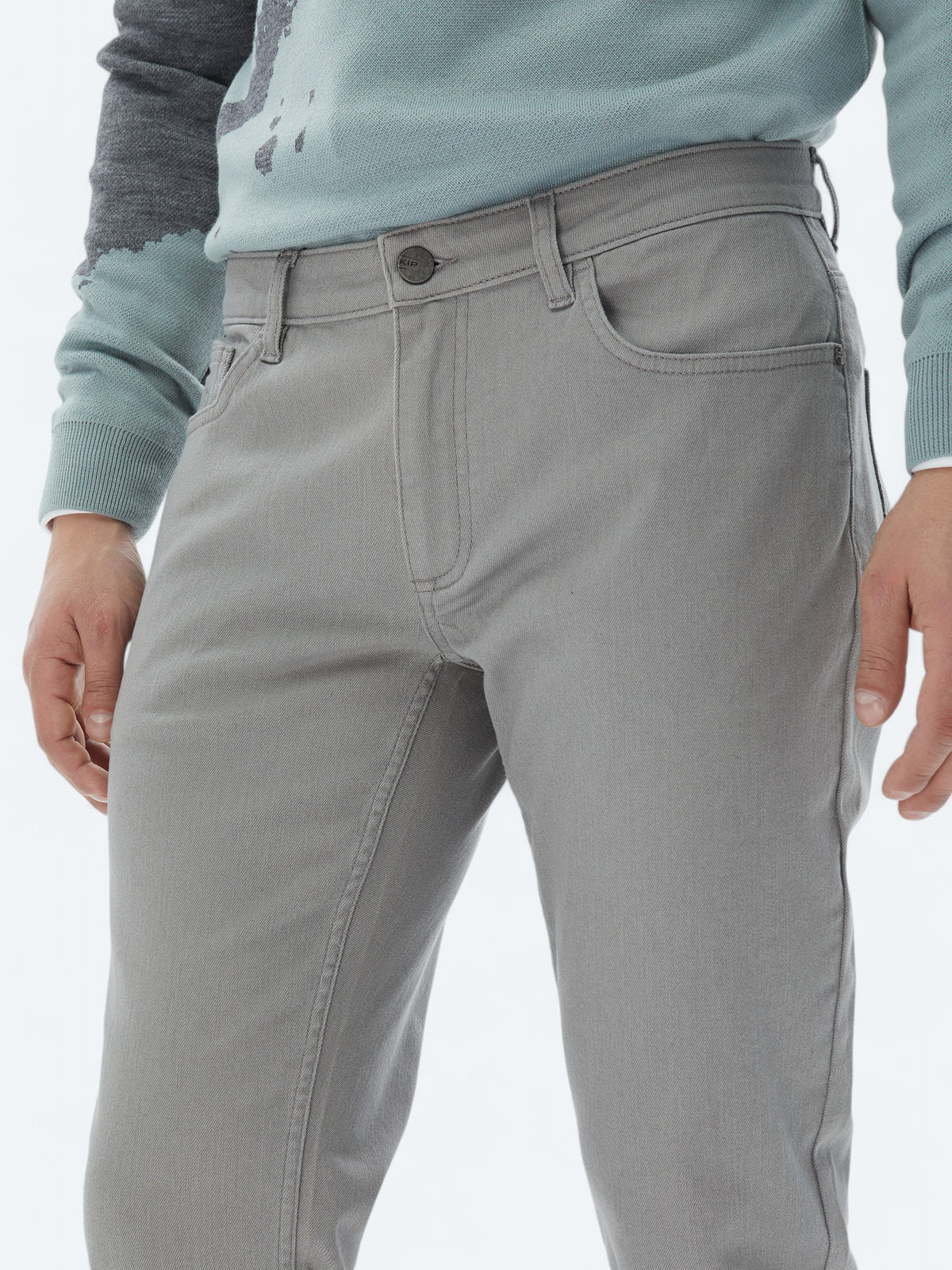Gri Slim Fit Denim Pamuk Karışımlı Pantolon