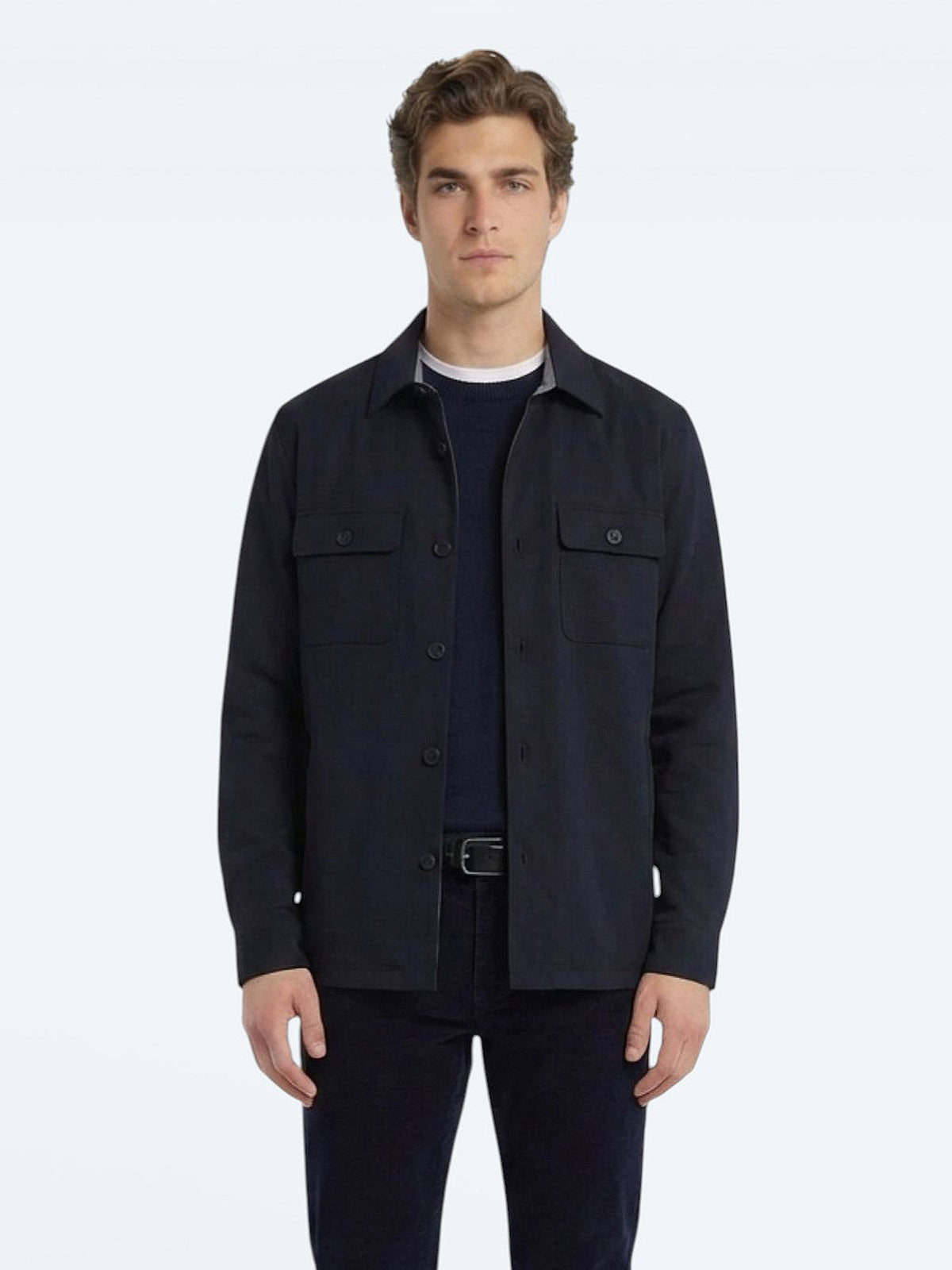 Lacivert Regular Fit Gömlek Yaka Casual Dokuma Mont