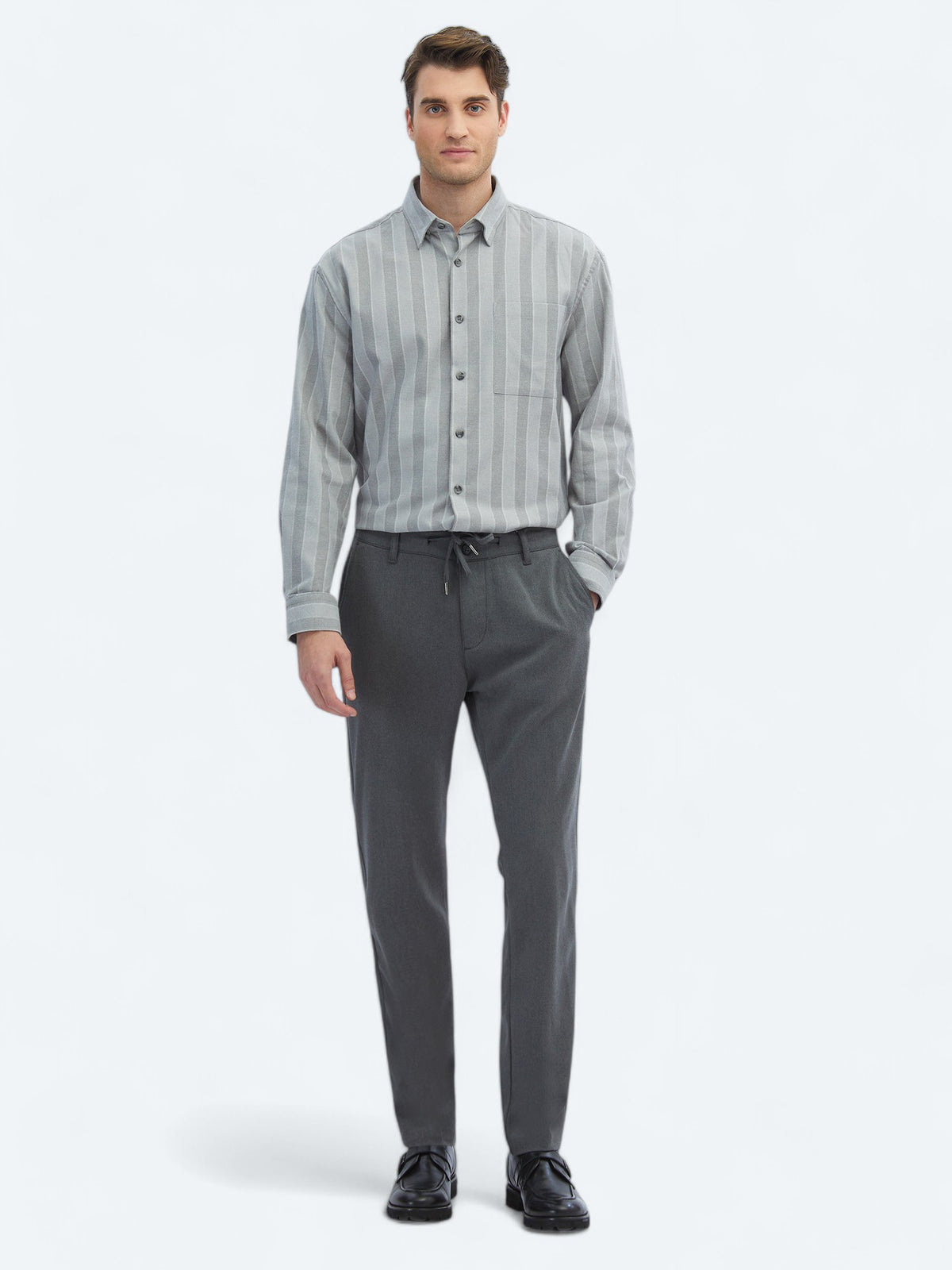 Gri Desenli Dokuma Jogging Fit Casual Pantolon