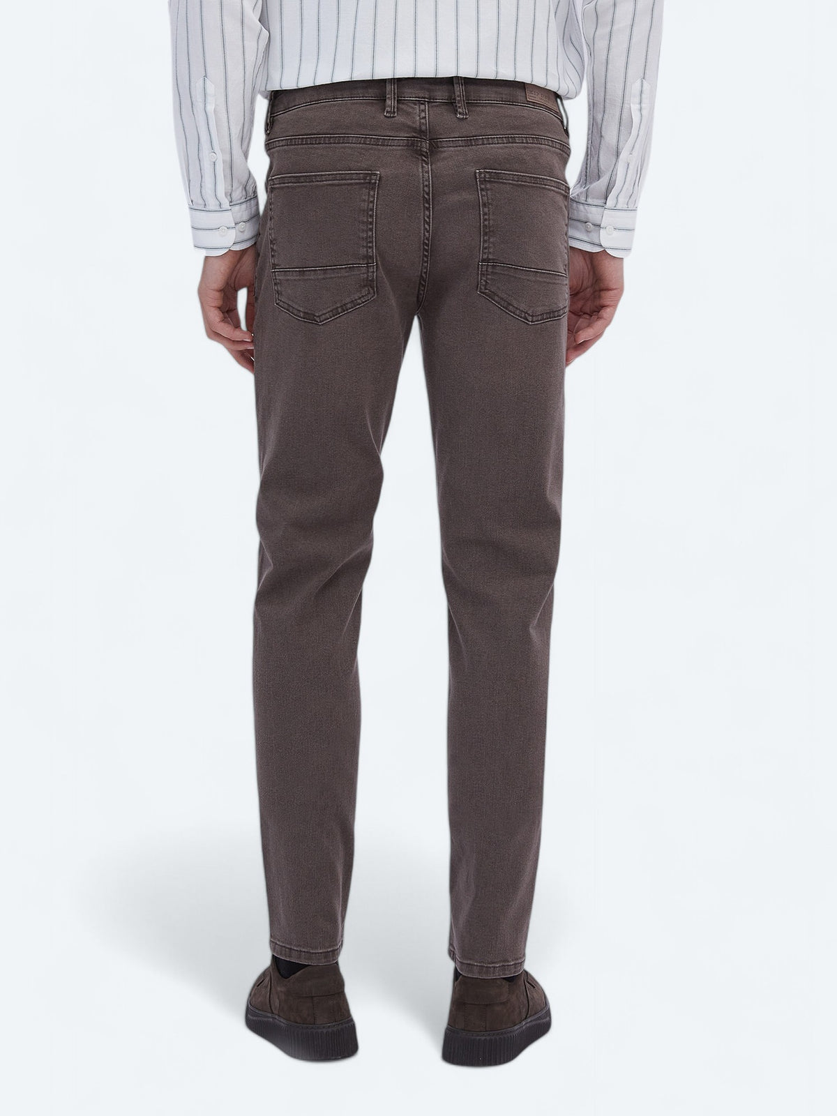 Kahverengi Düz Slim Fit Denim Pamuk Karışımlı Pantolon