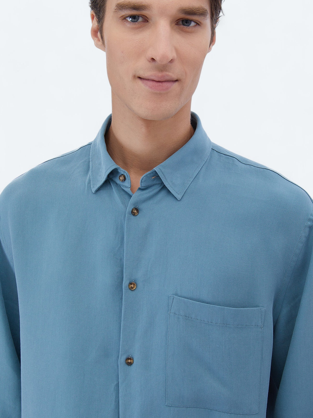 Koyu Mint Fitilli Oversize Fit Uzun Dokuma Casual Gömlek