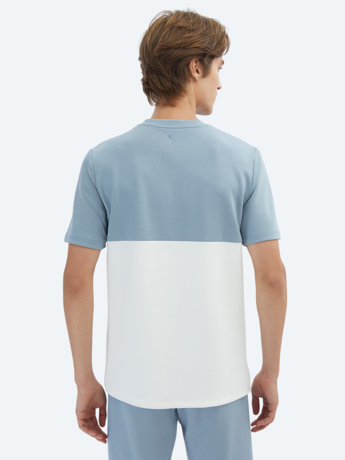 Mavi Düz Bisiklet Yaka T-Shirt