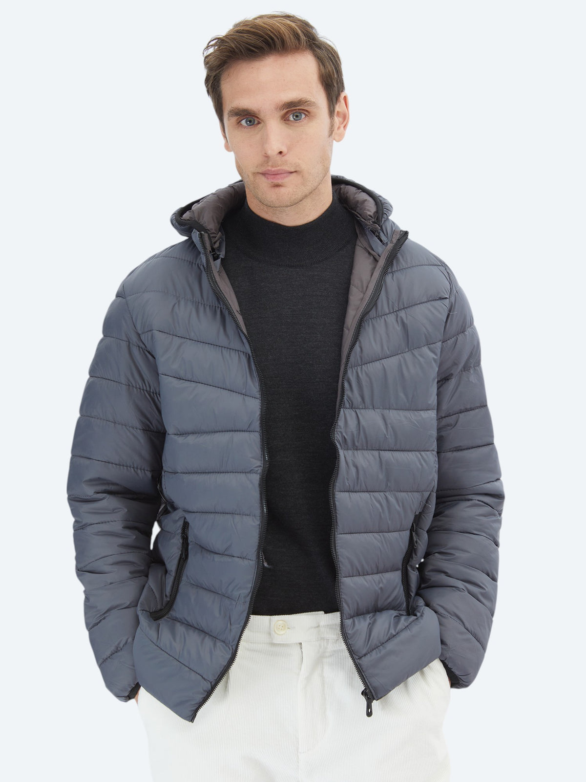 Gri Regular Fit Casual Dokuma Mont